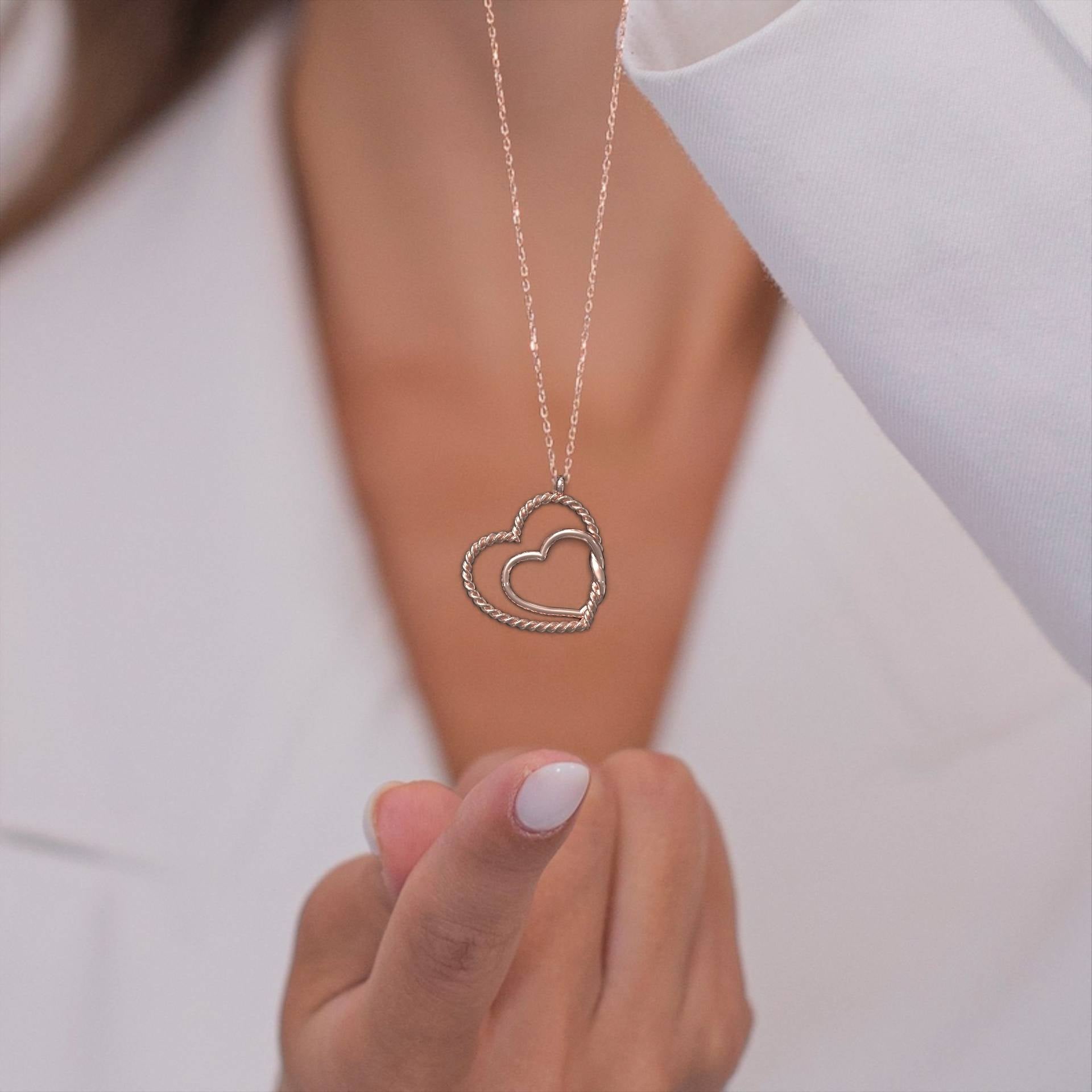 Love's Embrace Silver Double Heart Necklace