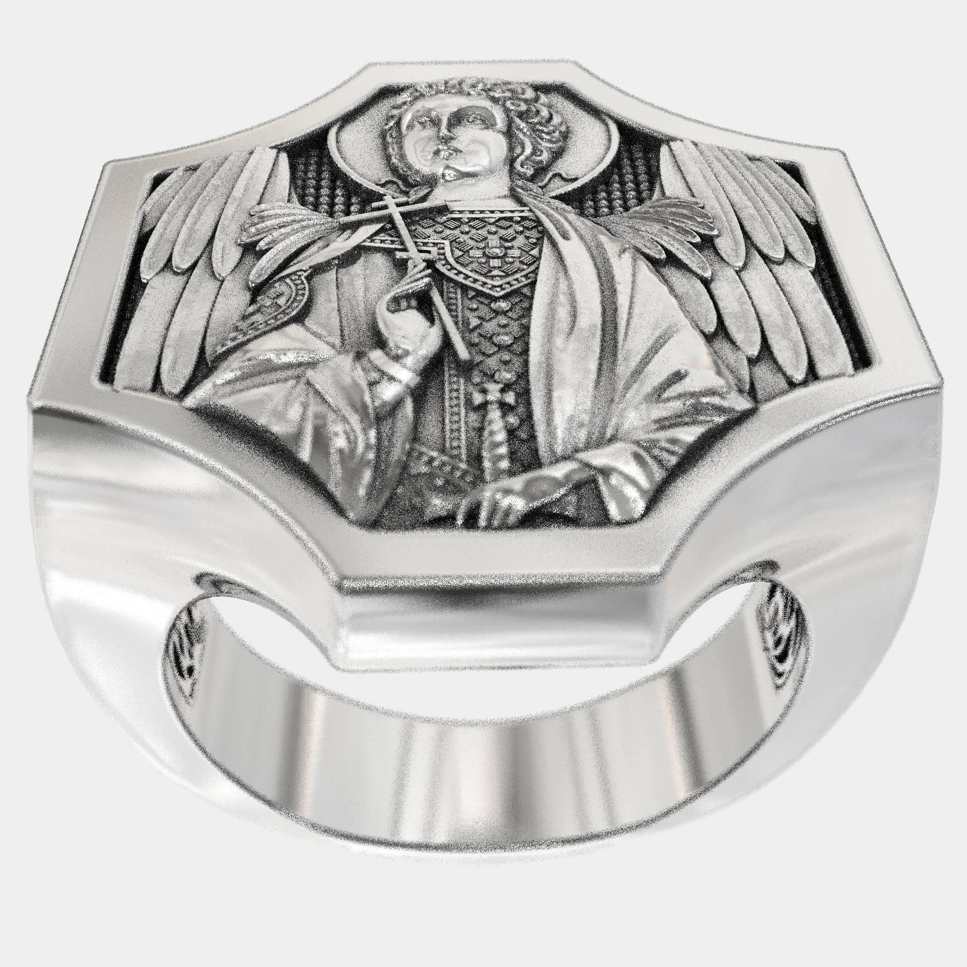Archangel Michael Cross Protector Signet Ring