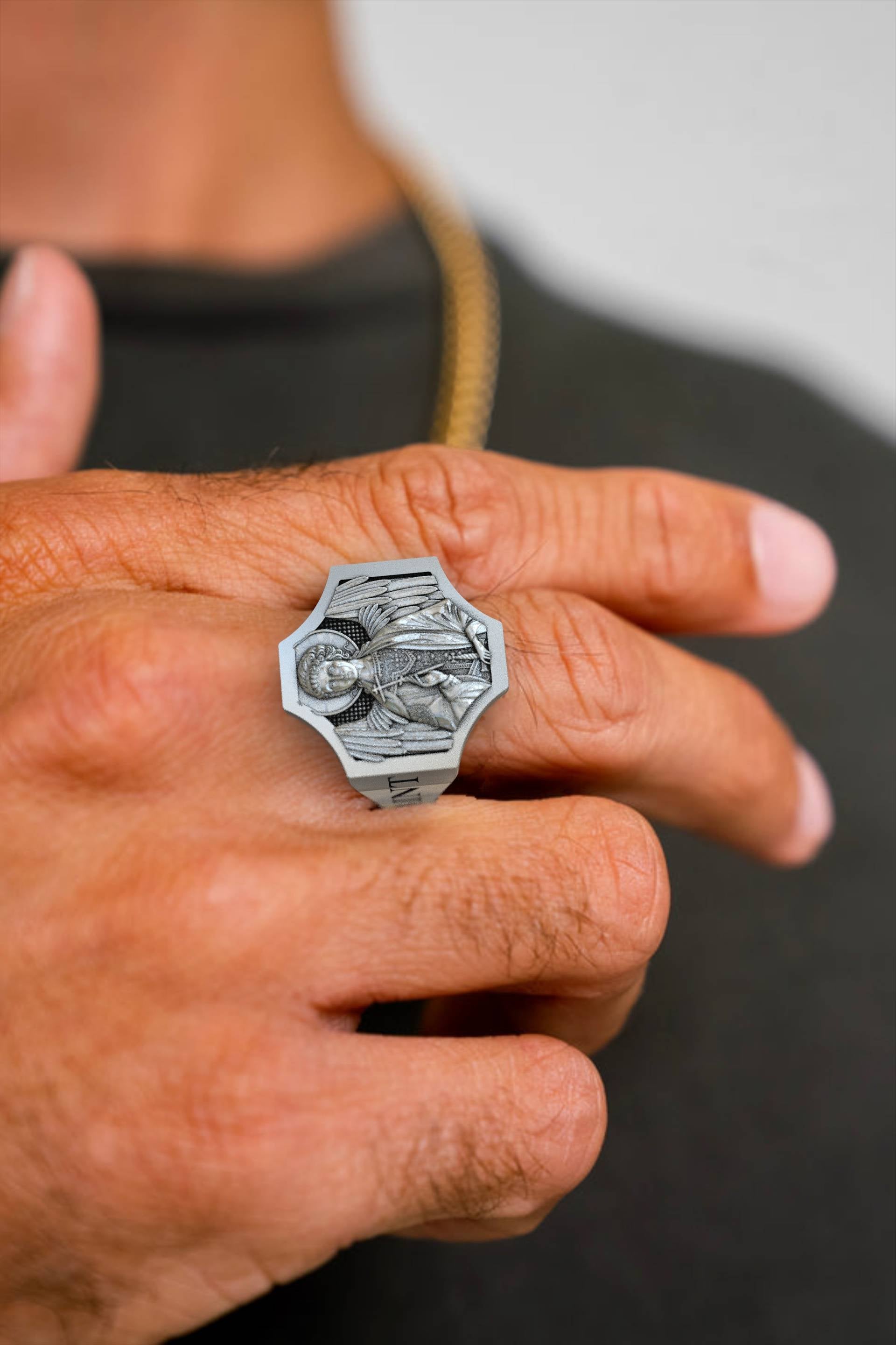 Archangel Michael Cross Protector Signet Ring