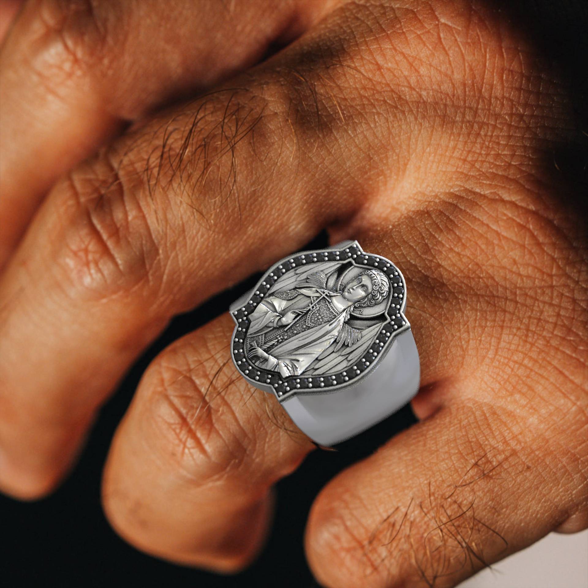 Signet Religious Faith Mens Archangel Michael Ring