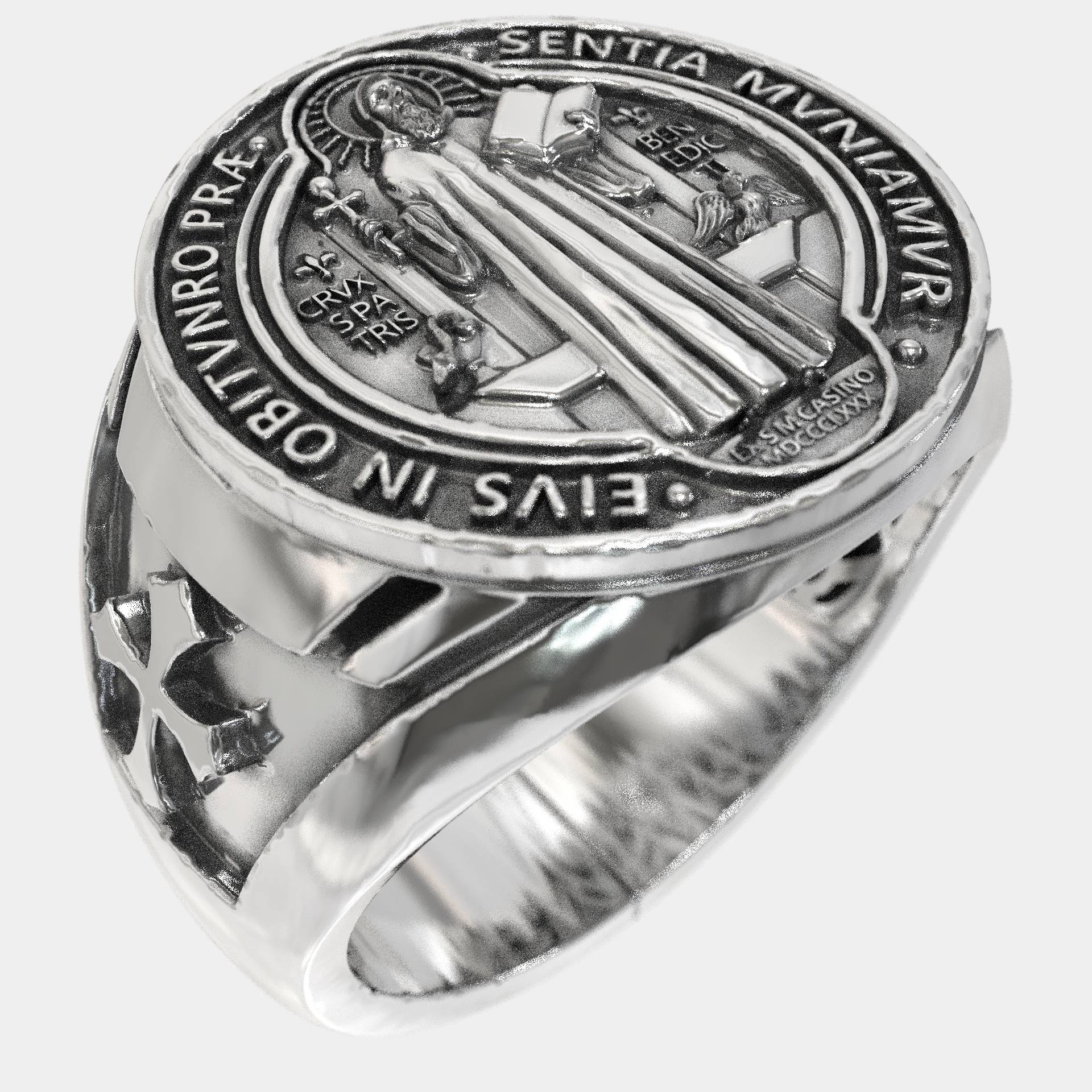 Luxury Men's Sterling Silver Saint Benedict Ring | Spiritual Gift for Him