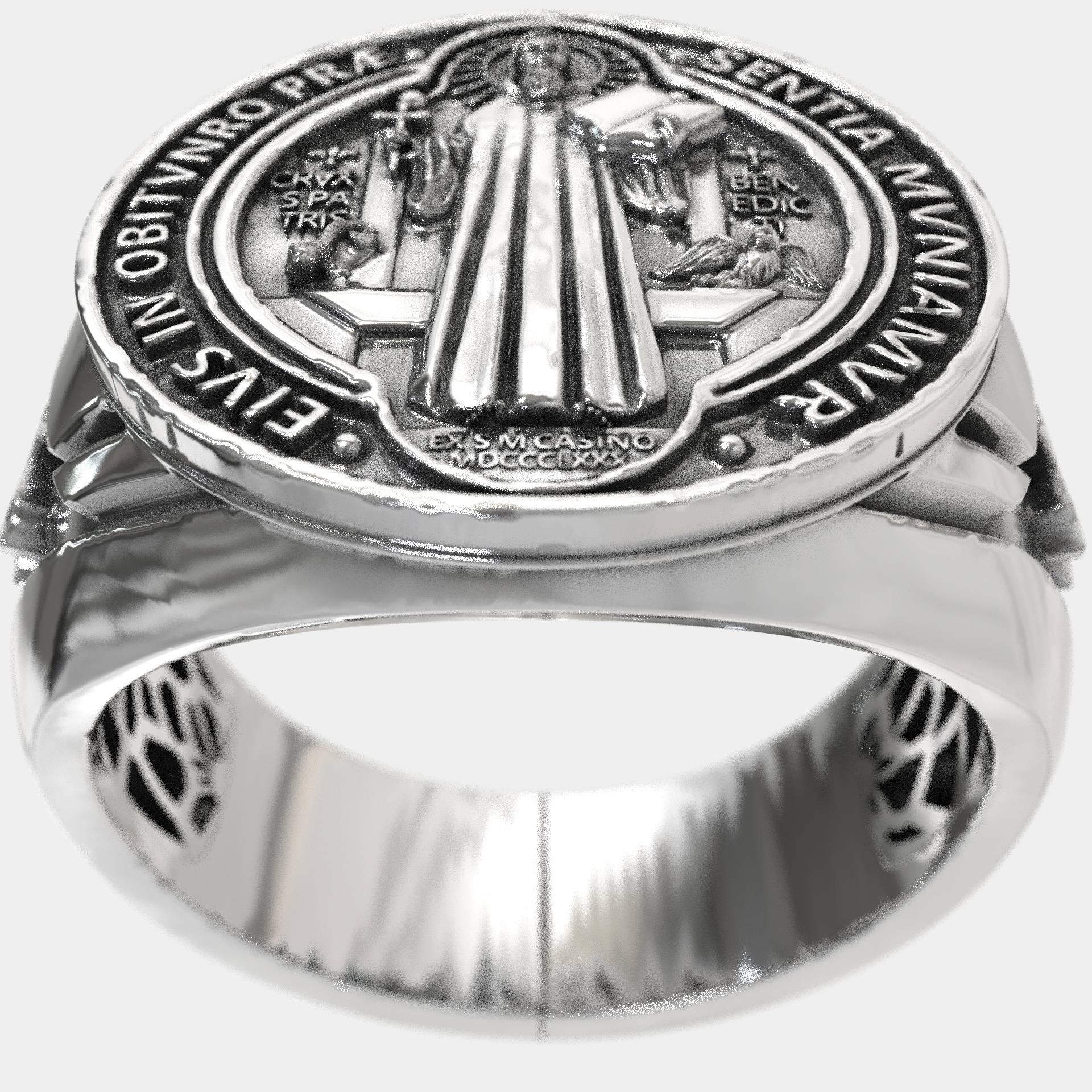 Luxury Men's Sterling Silver Saint Benedict Ring | Spiritual Gift for Him