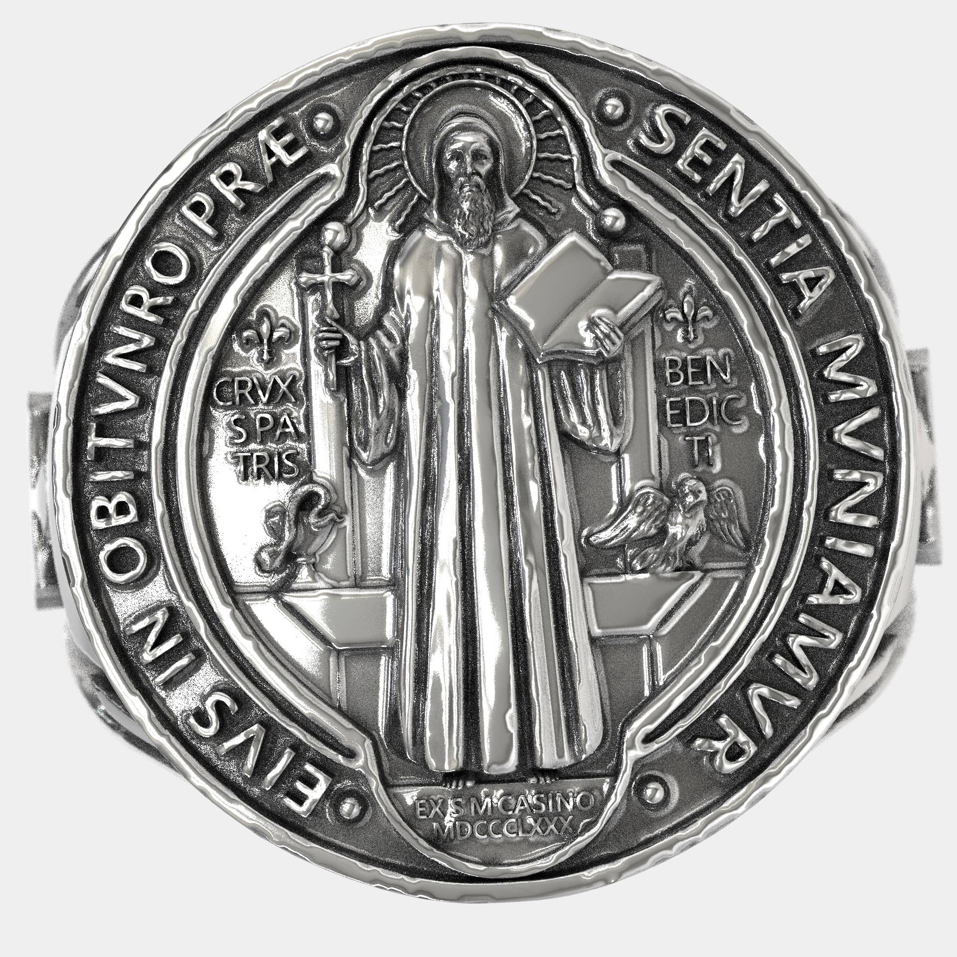 Luxury Men's Sterling Silver Saint Benedict Ring | Spiritual Gift for Him