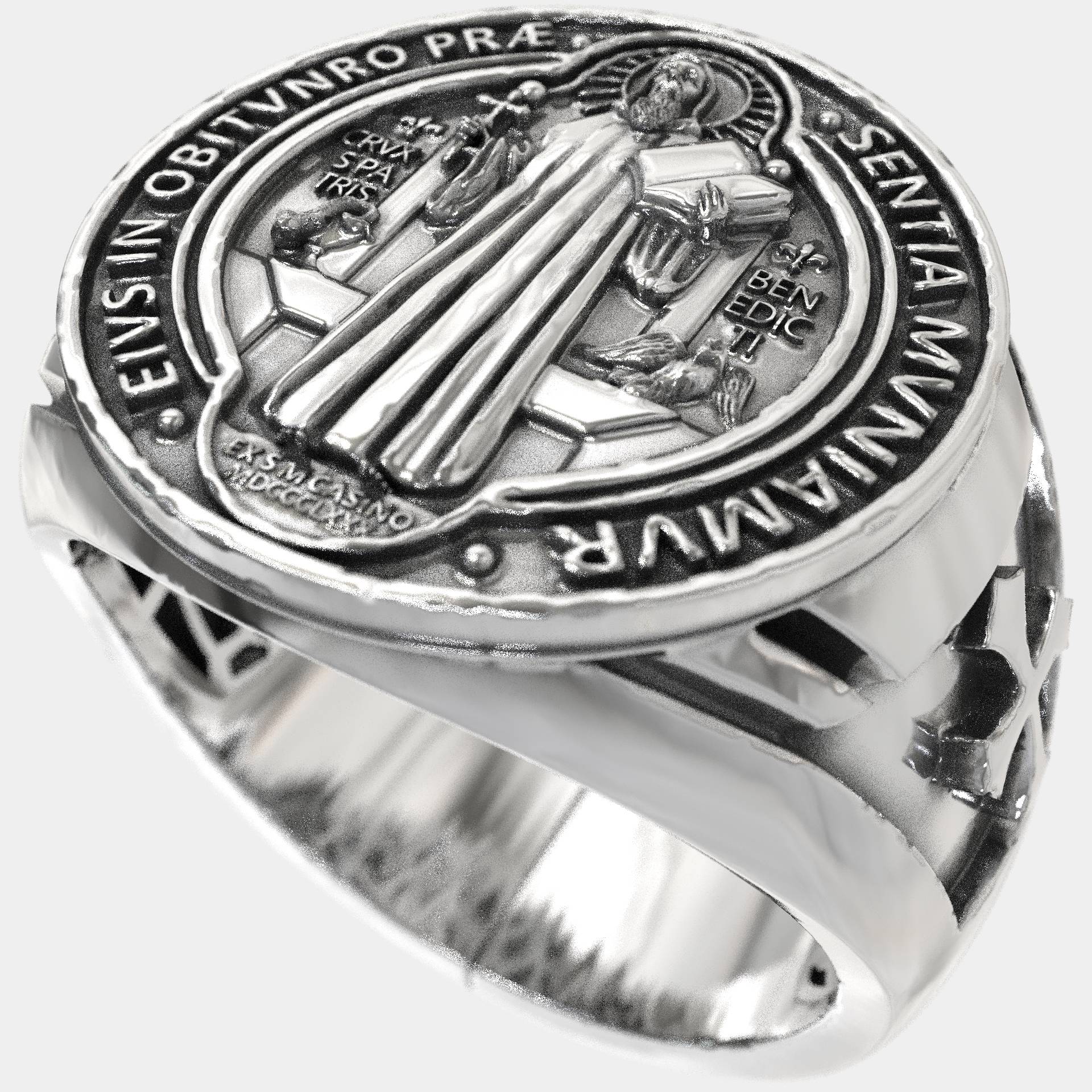 Luxury Men's Sterling Silver Saint Benedict Ring | Spiritual Gift for Him