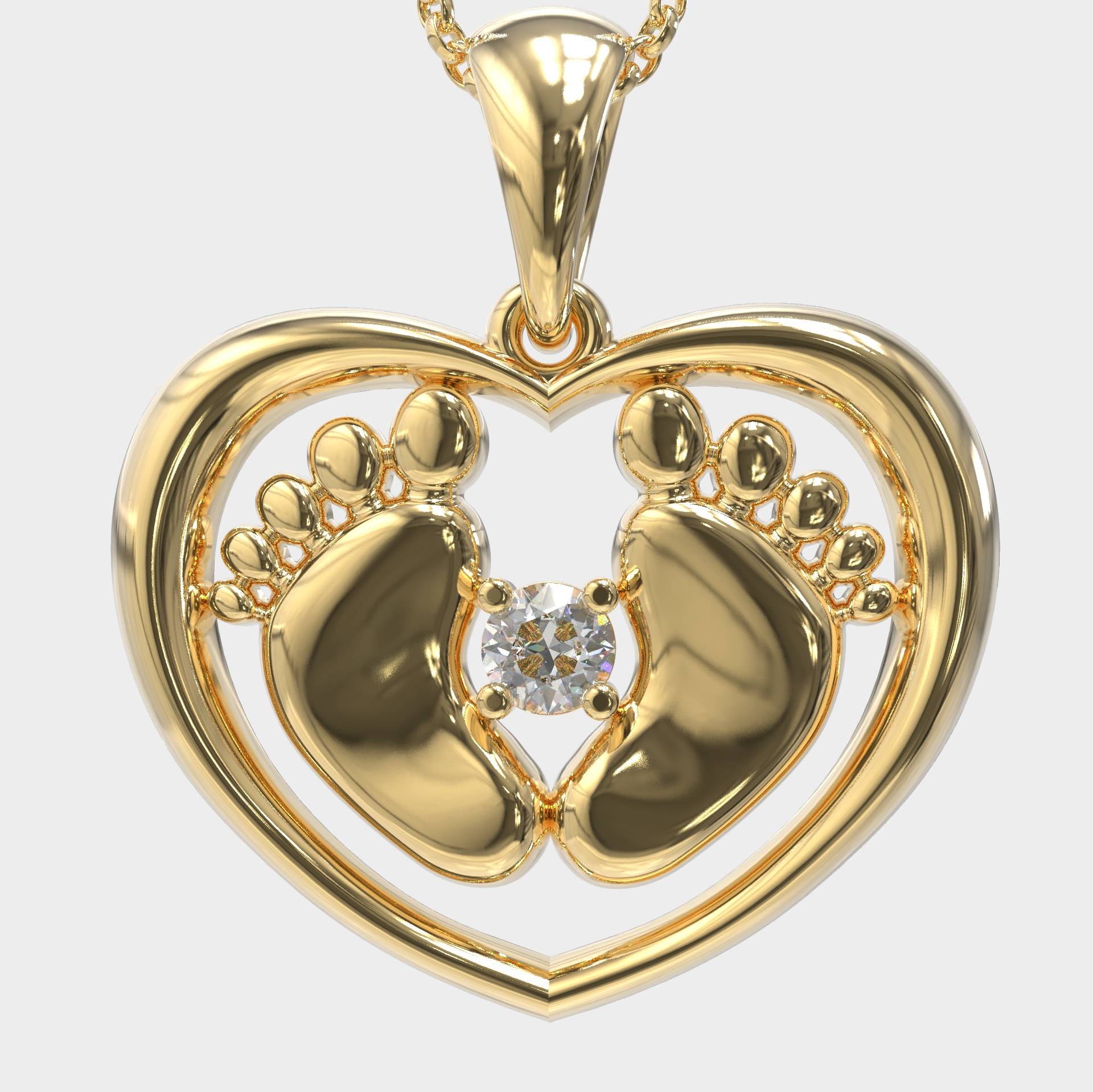 Heart Baby Feet Pendant with Zircon – Perfect Gift for New Mothers