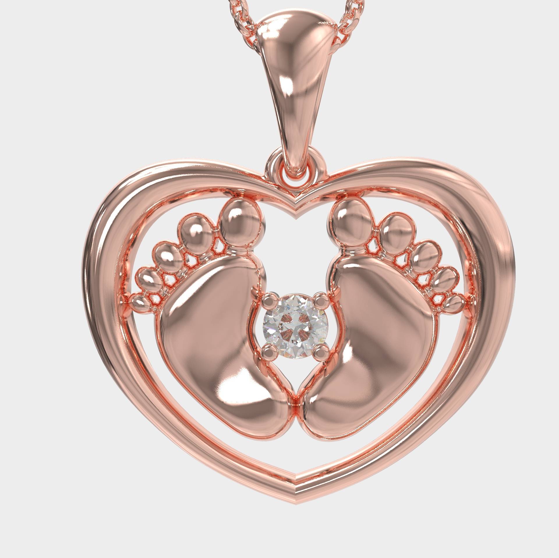 Heart Baby Feet Pendant with Zircon – Perfect Gift for New Mothers