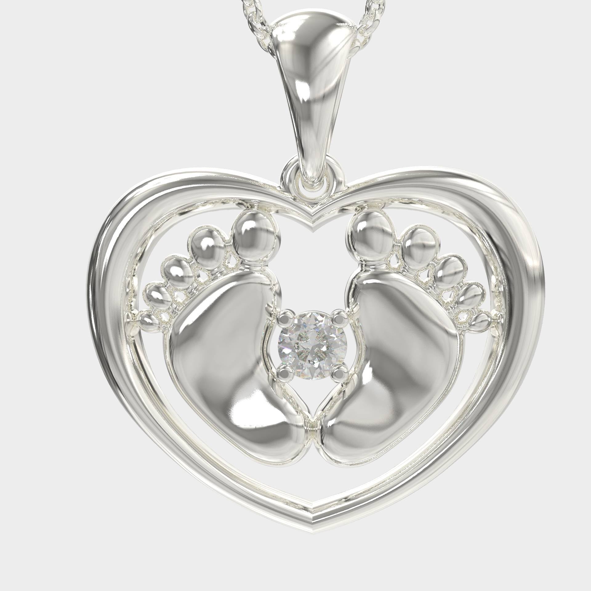 Heart Baby Feet Pendant with Zircon – Perfect Gift for New Mothers