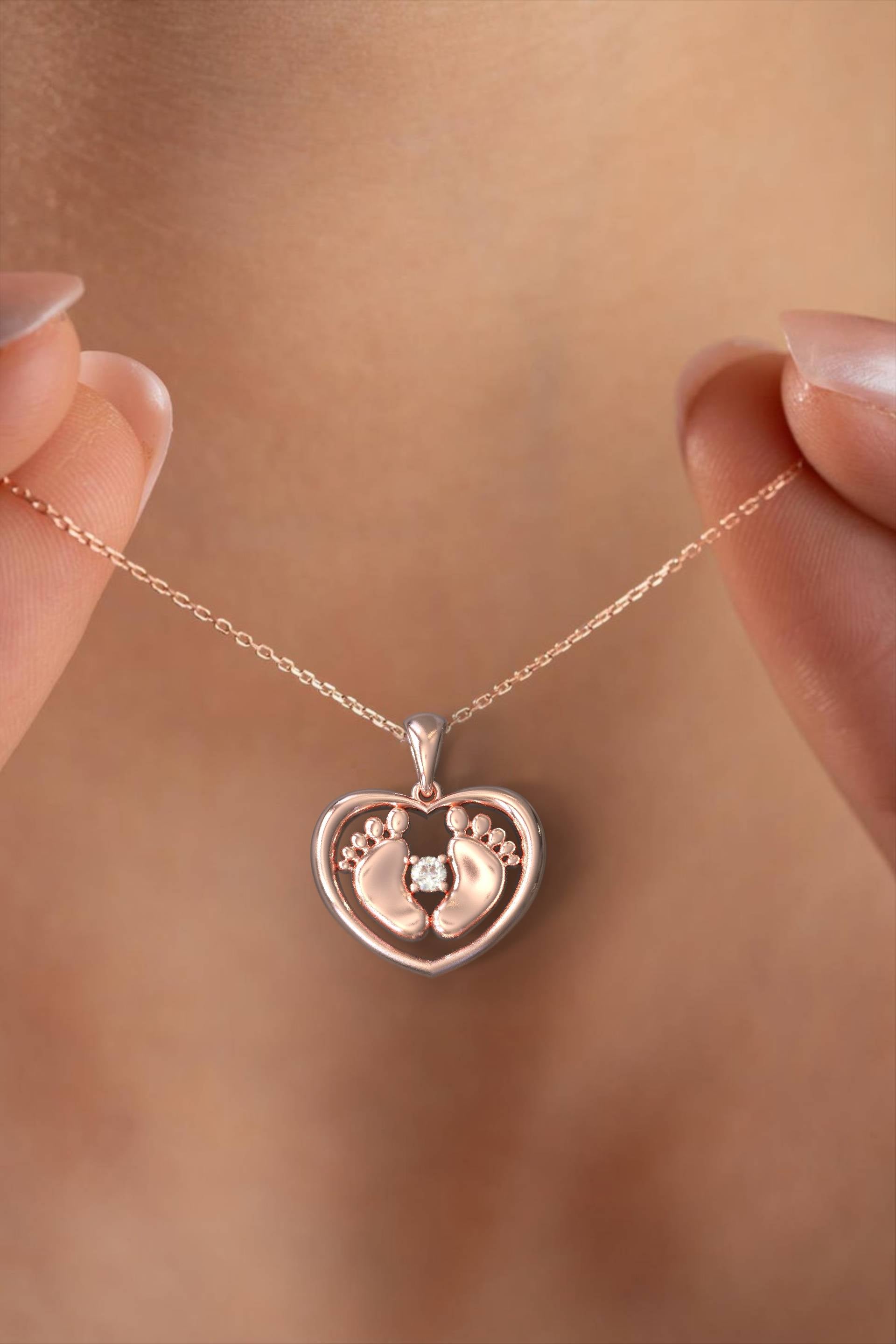 Heart Baby Feet Pendant with Zircon – Perfect Gift for New Mothers
