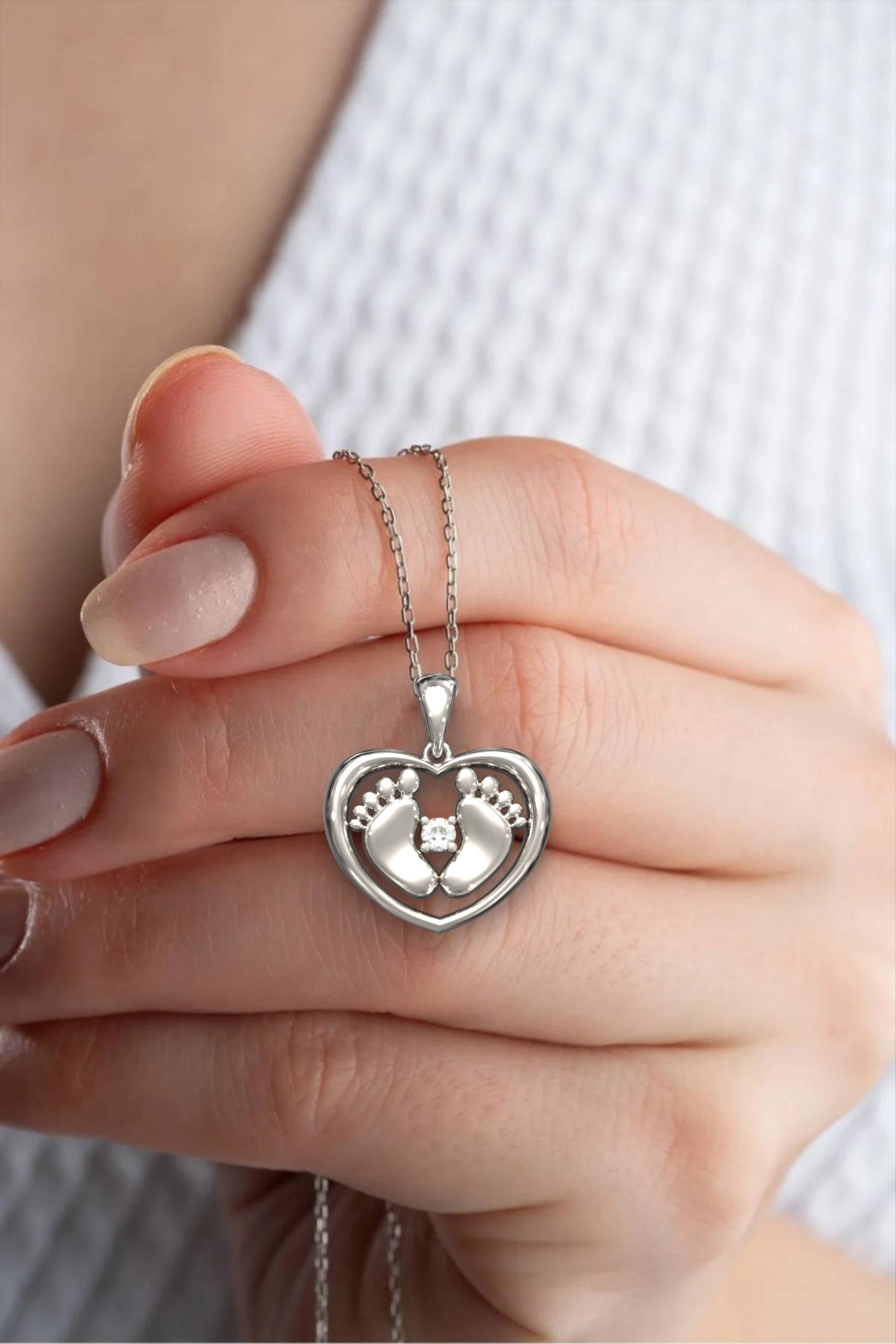 Heart Baby Feet Pendant with Zircon – Perfect Gift for New Mothers