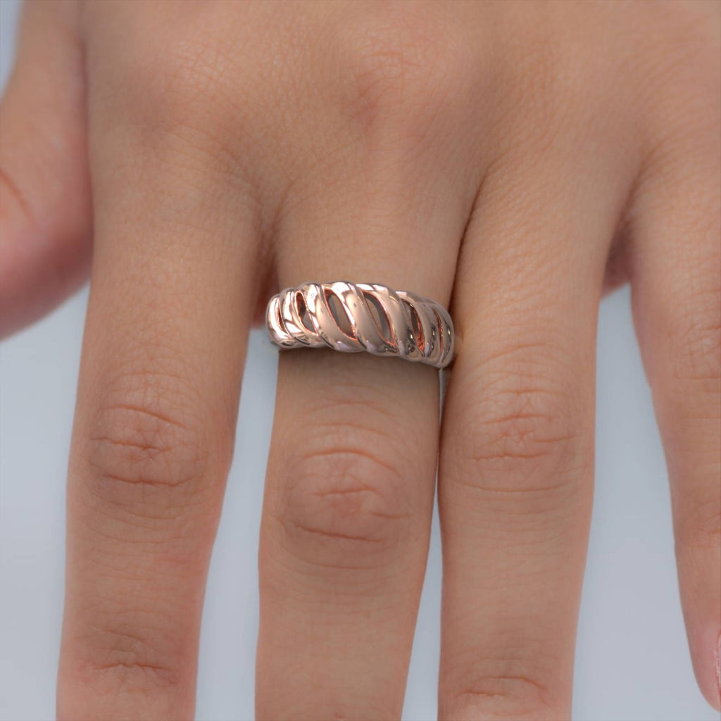 Twisted Croissant Dome Silver Ring