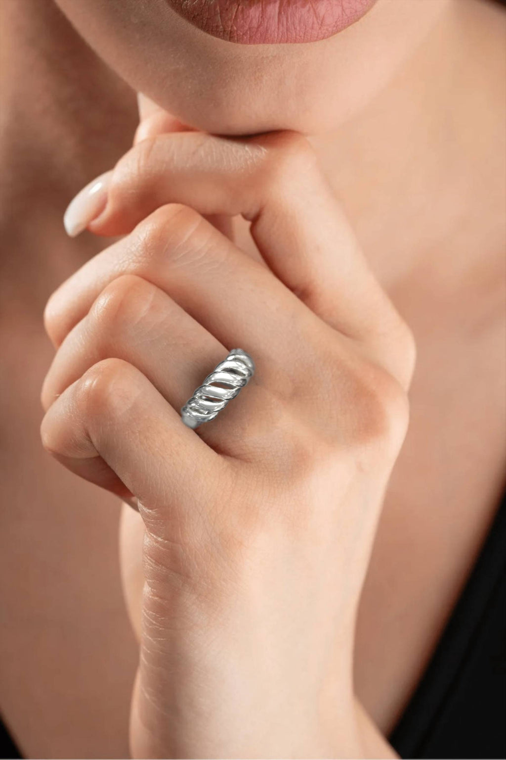 Twisted Croissant Dome Silver Ring