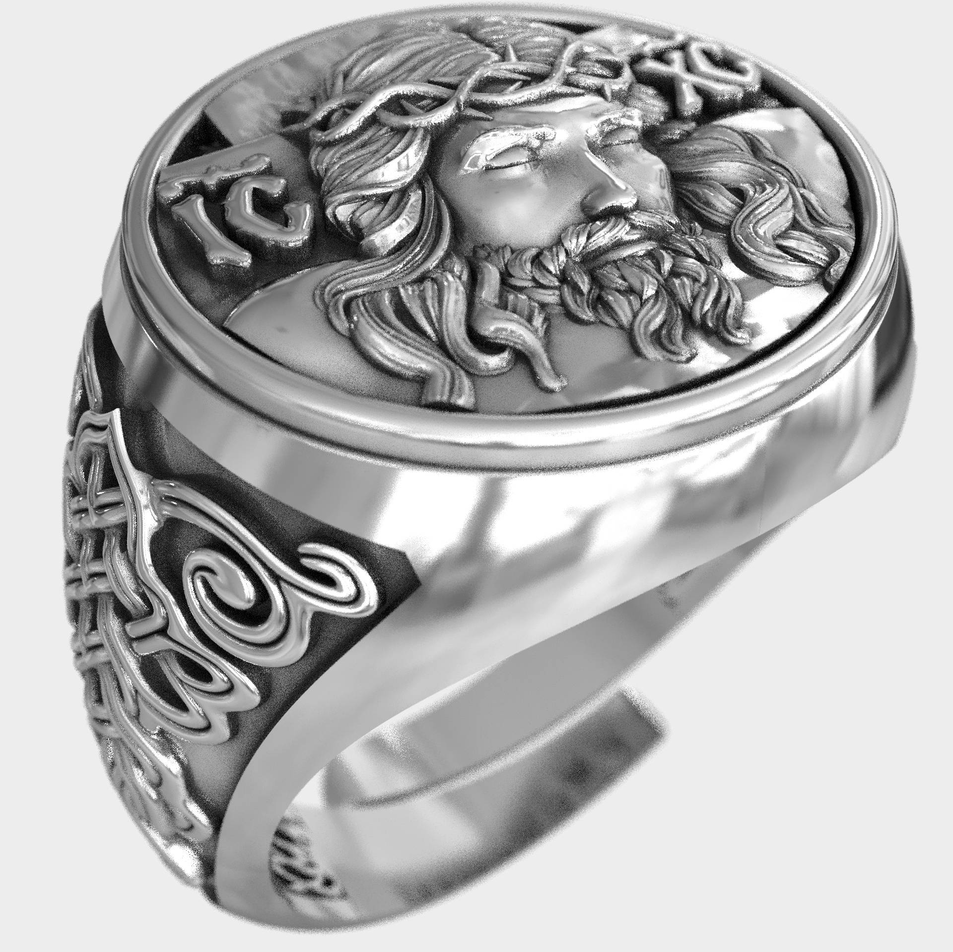 Religious Jesus Mens Jewelr Adjustable Silver Signet Ring