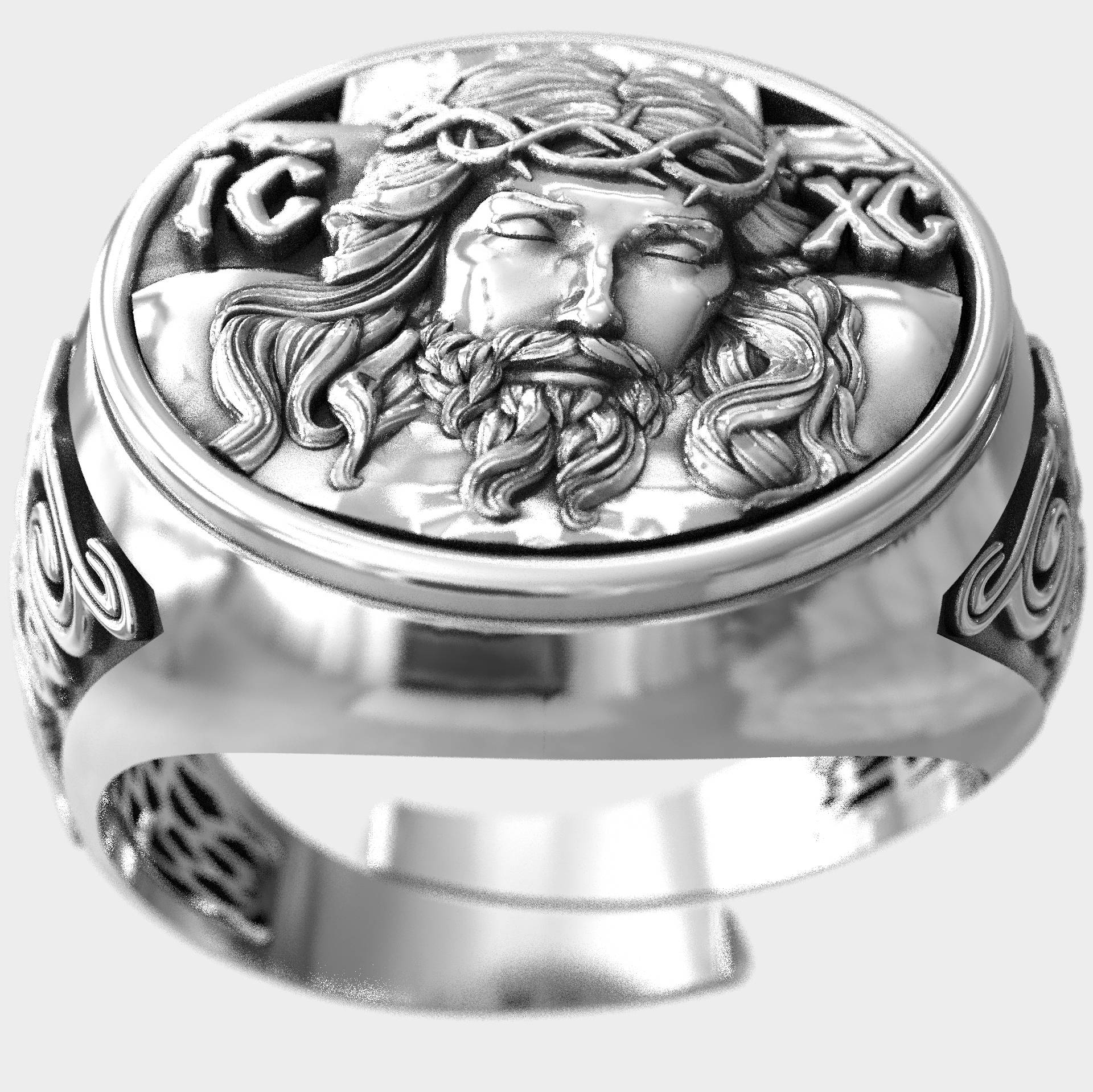 Religious Jesus Mens Jewelr Adjustable Silver Signet Ring