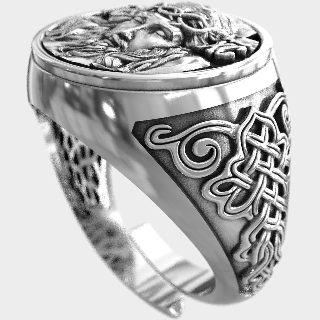 Religious Jesus Mens Jewelr Adjustable Silver Signet Ring