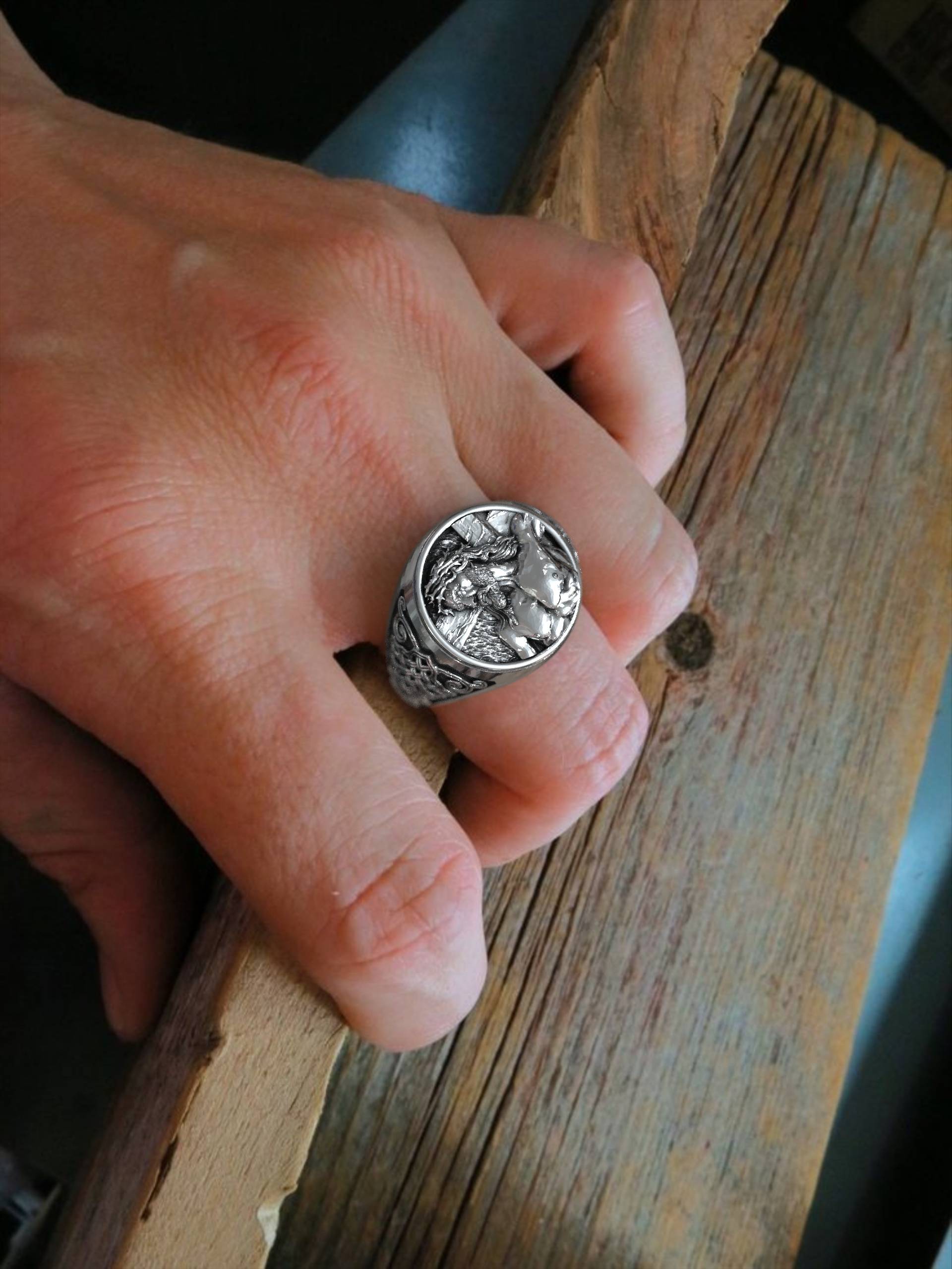 Religious Christian Adjustable Silver Jesus Christ Signet Ring
