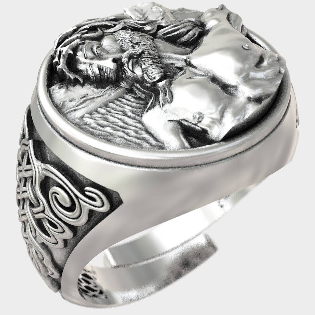 Religious Christian Adjustable Silver Jesus Christ Signet Ring