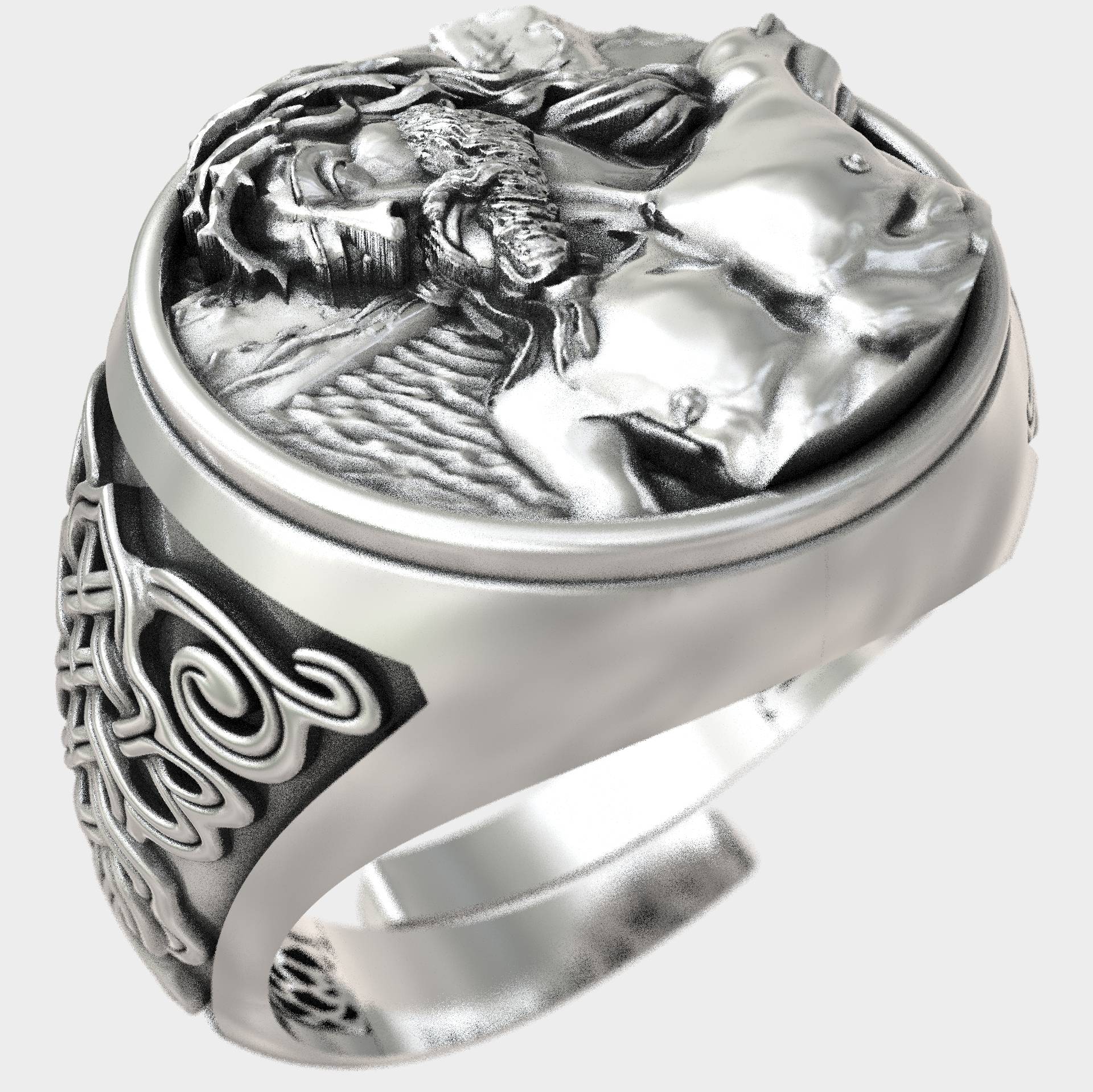 Religious Christian Adjustable Silver Jesus Christ Signet Ring