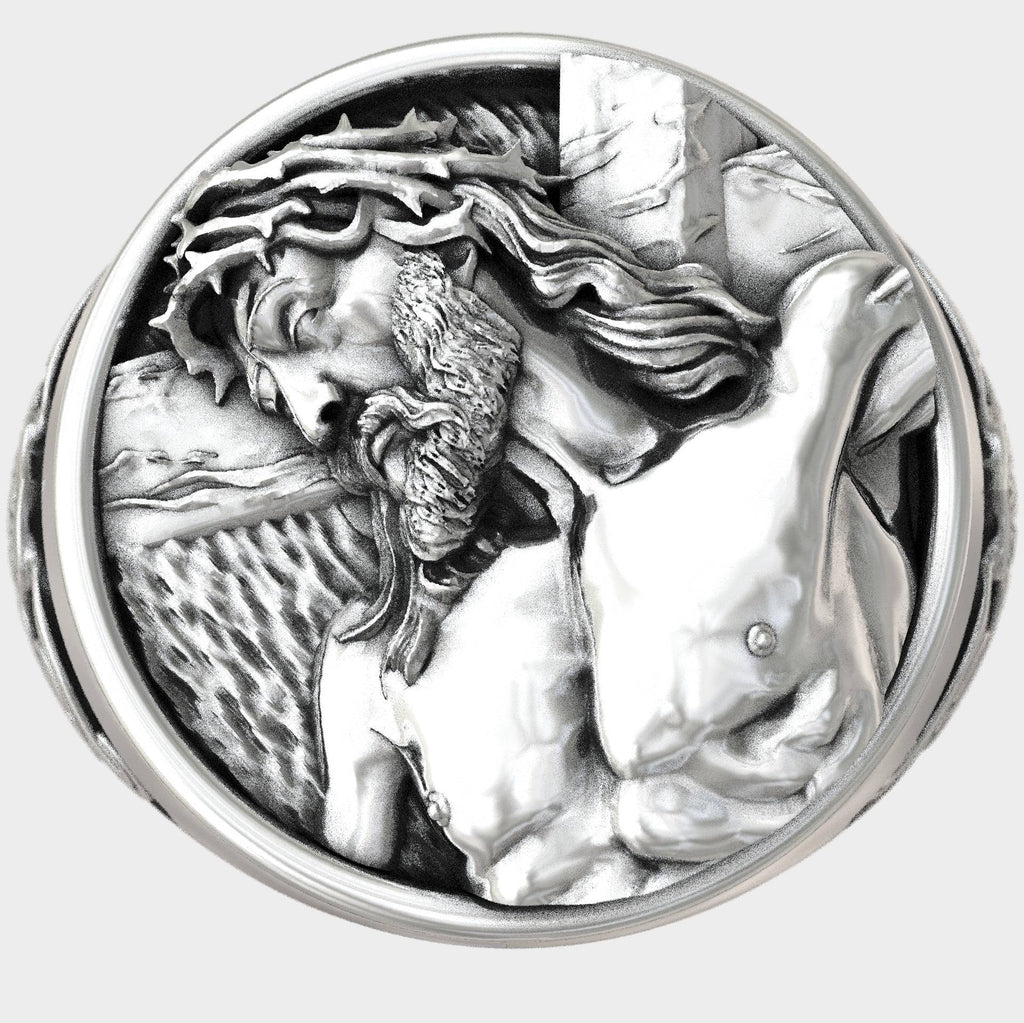 Religious Christian Adjustable Silver Jesus Christ Signet Ring