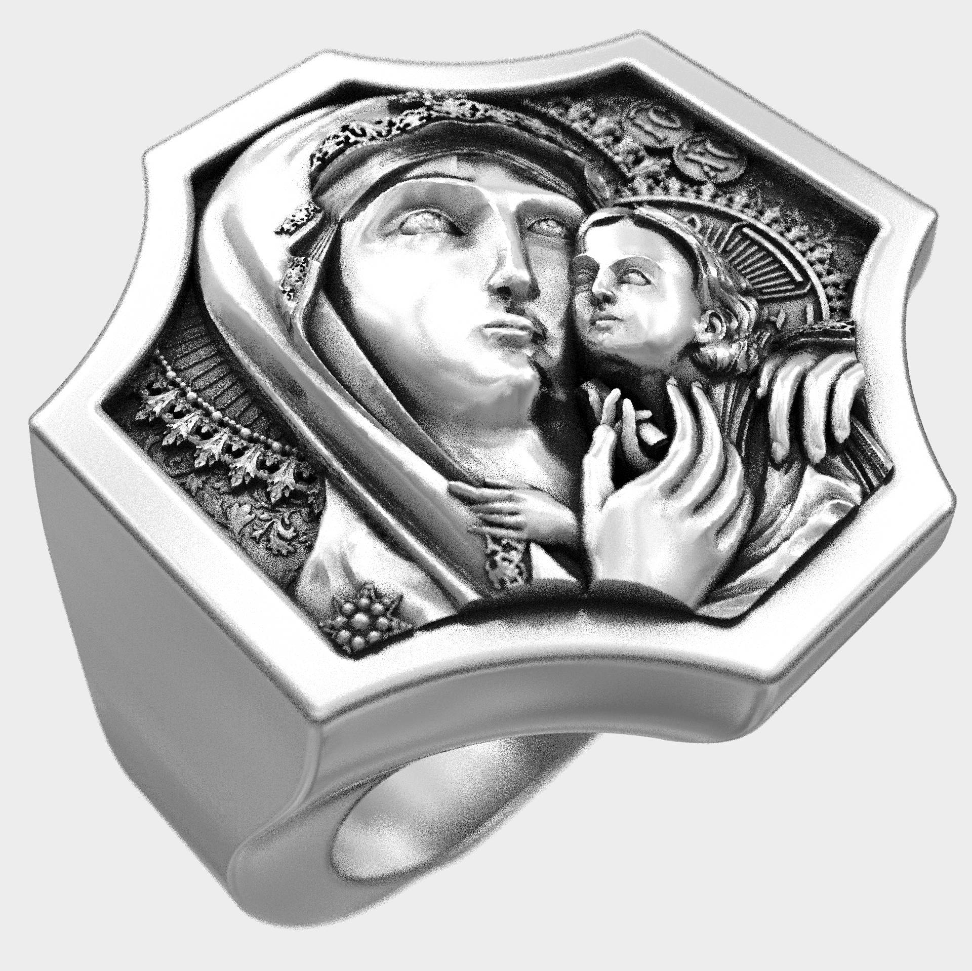 Men's Handcrafted Virgin Mary & Jesus Ring