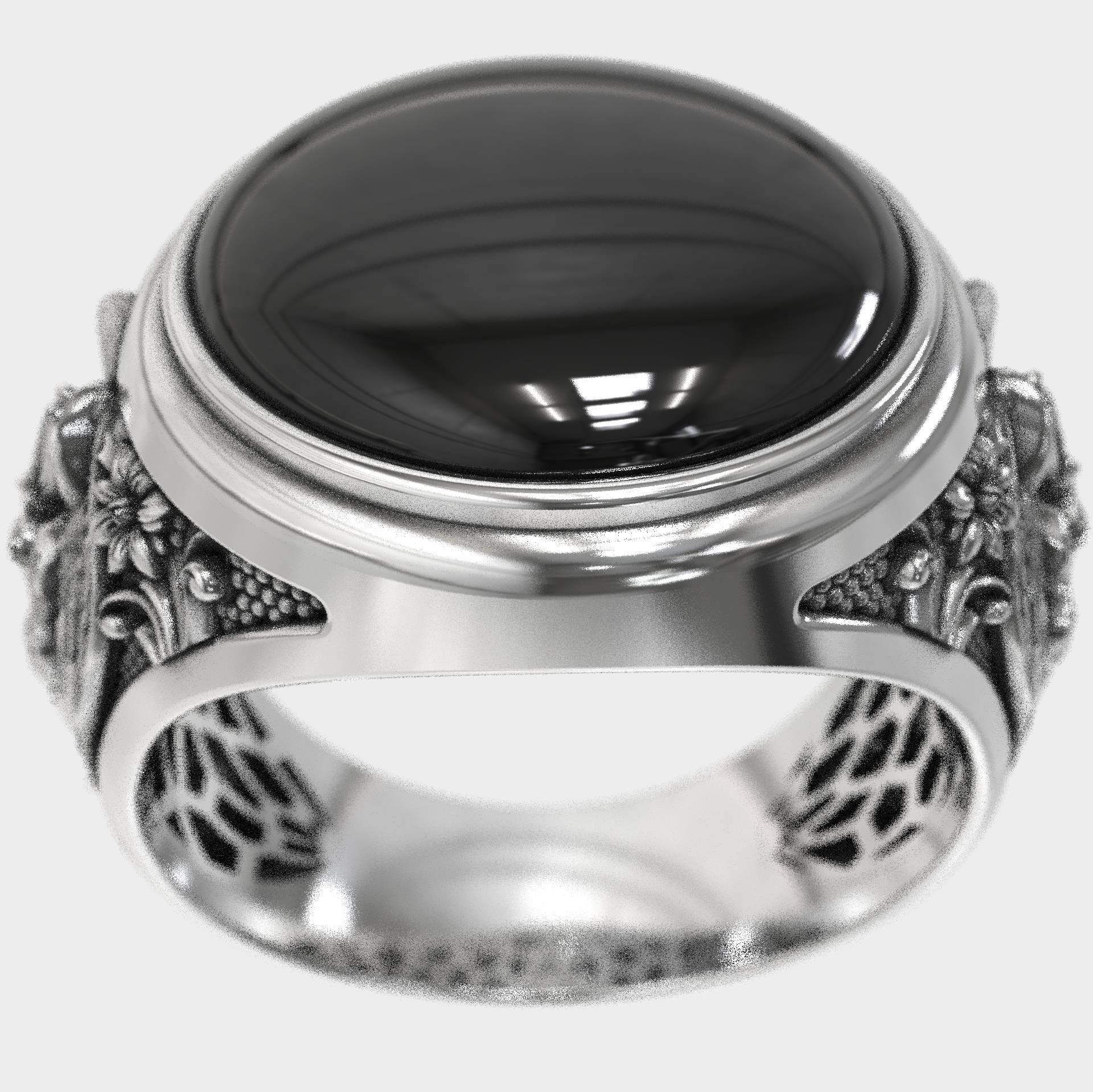Silver Archangel Michael  Guardian Angel Onyx Ring