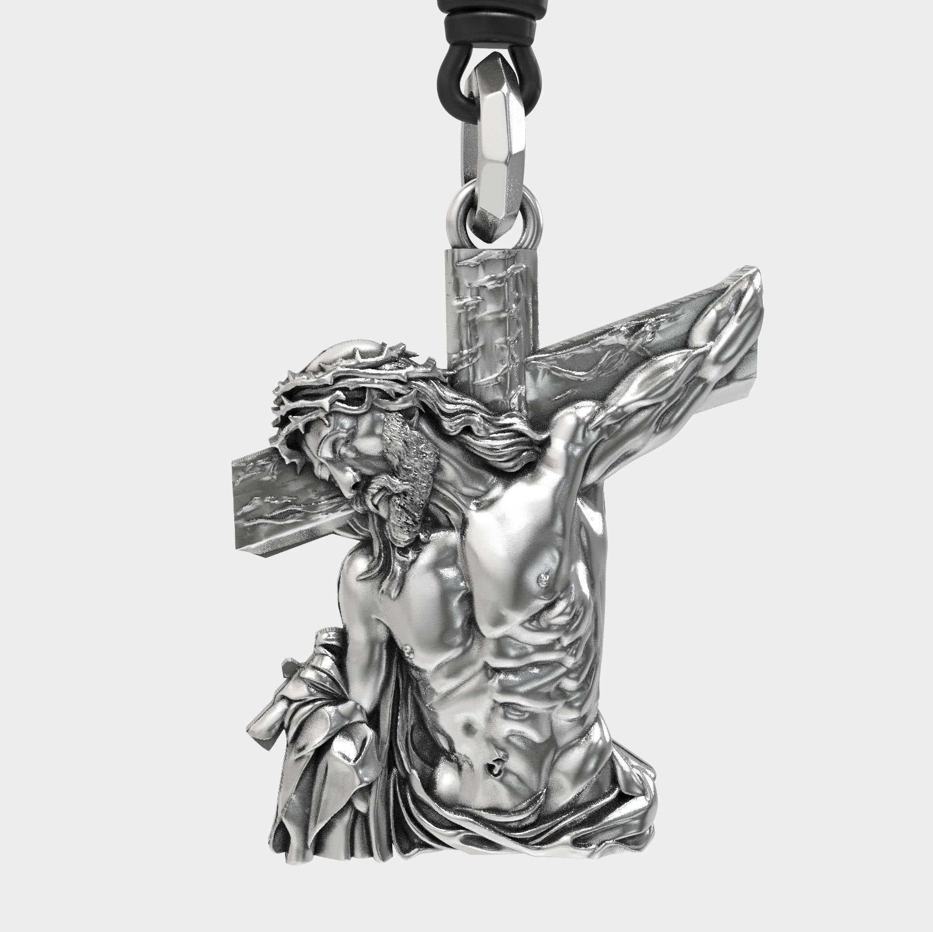 Elegant Men's Silver Jesus Cross Pendant Necklace