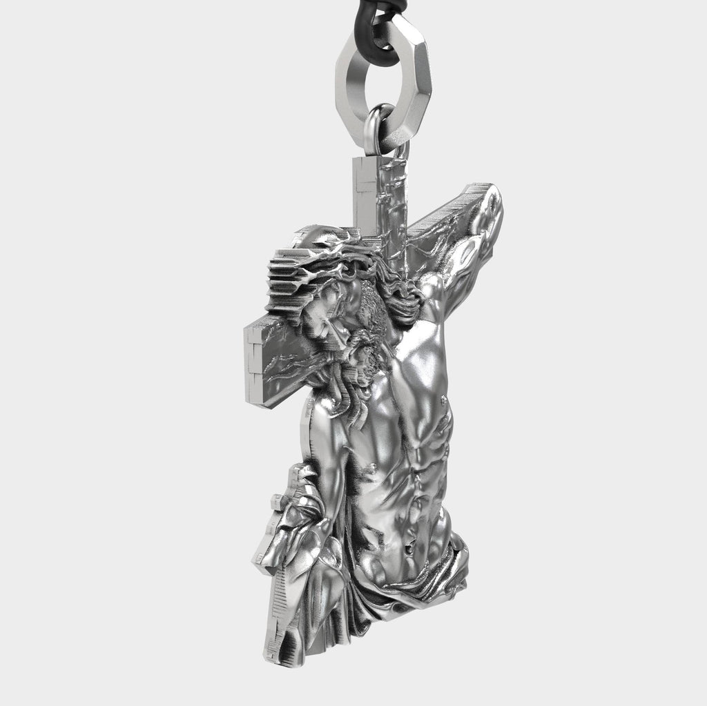 Elegant Men's Silver Jesus Cross Pendant Necklace