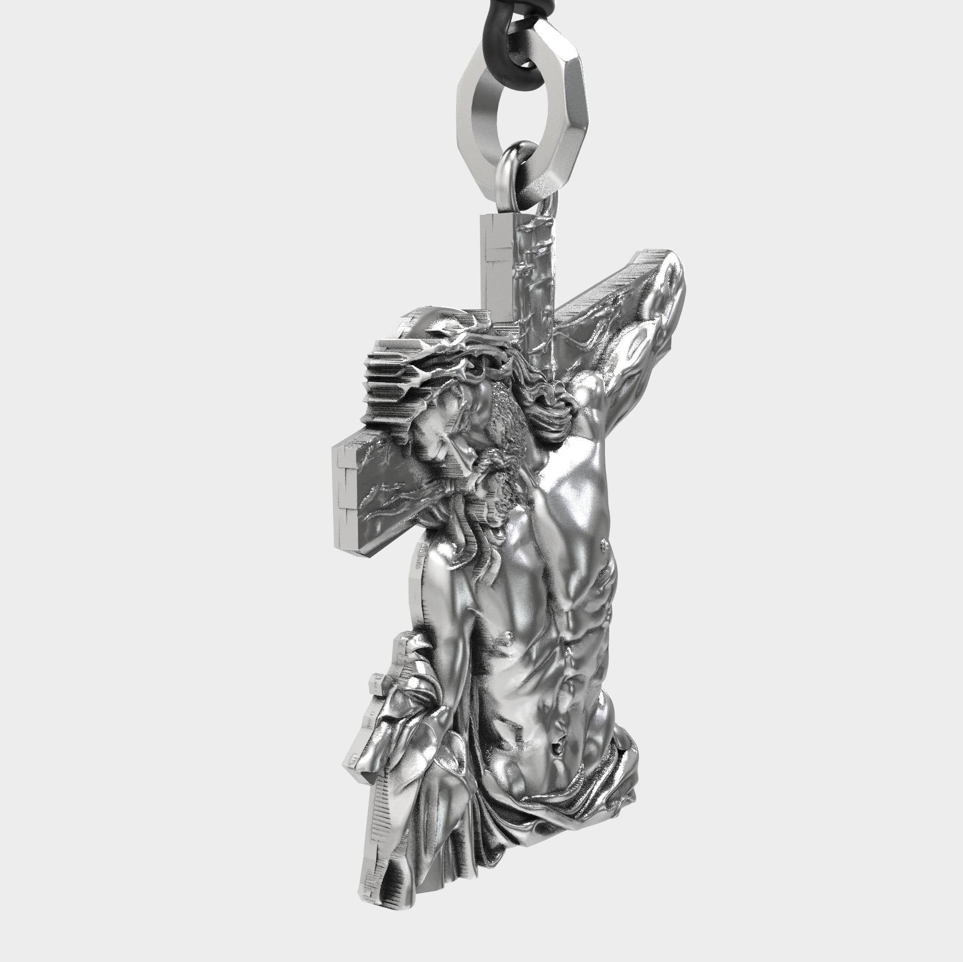 Elegant Men's Silver Jesus Cross Pendant Necklace