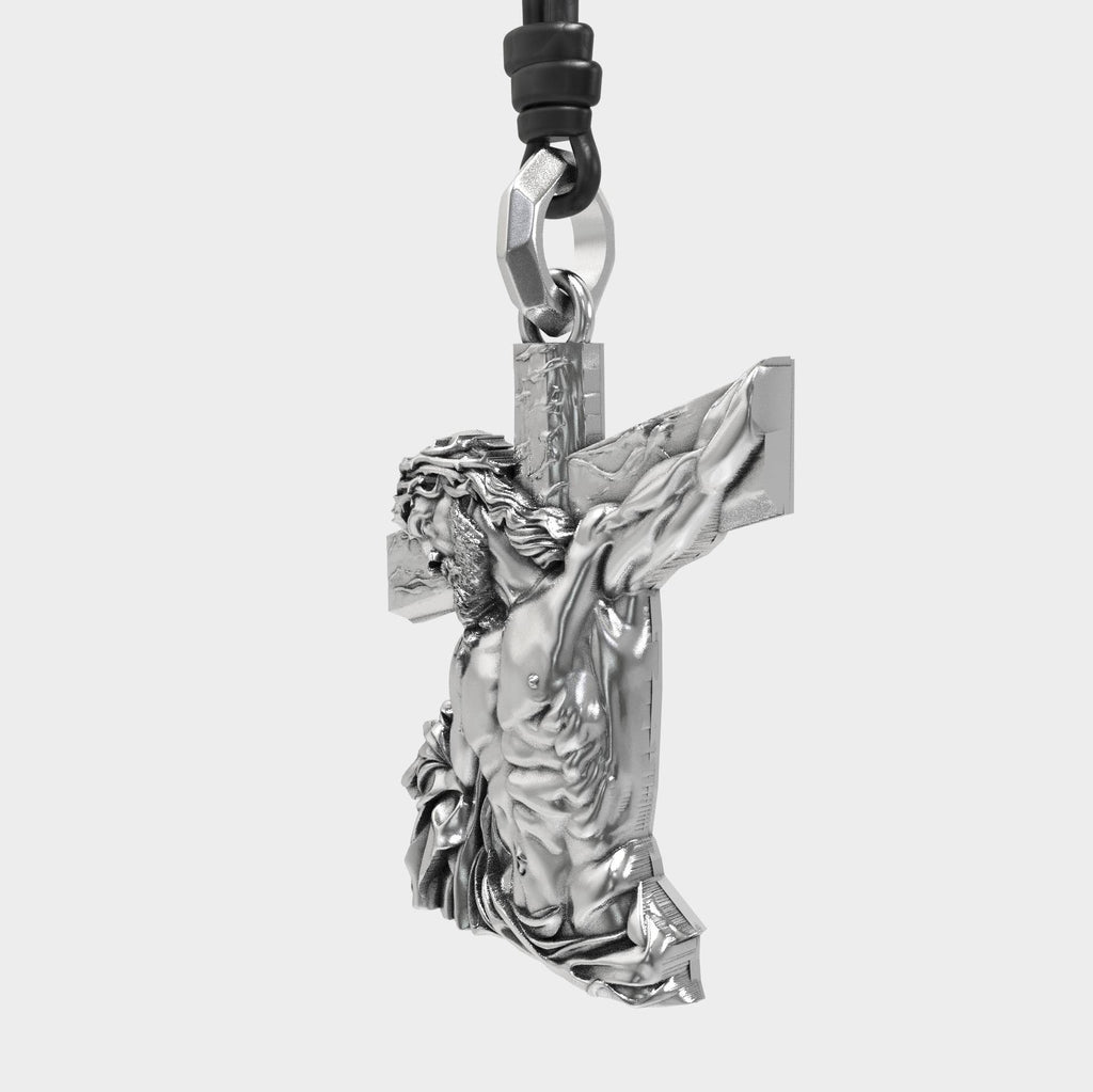 Elegant Men's Silver Jesus Cross Pendant Necklace