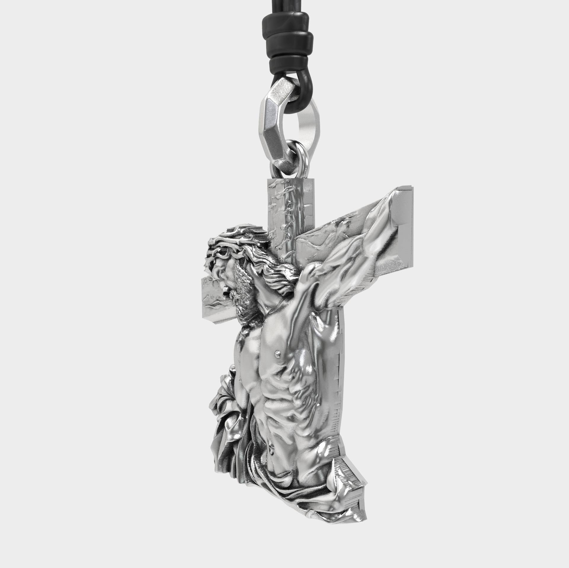 Elegant Men's Silver Jesus Cross Pendant Necklace