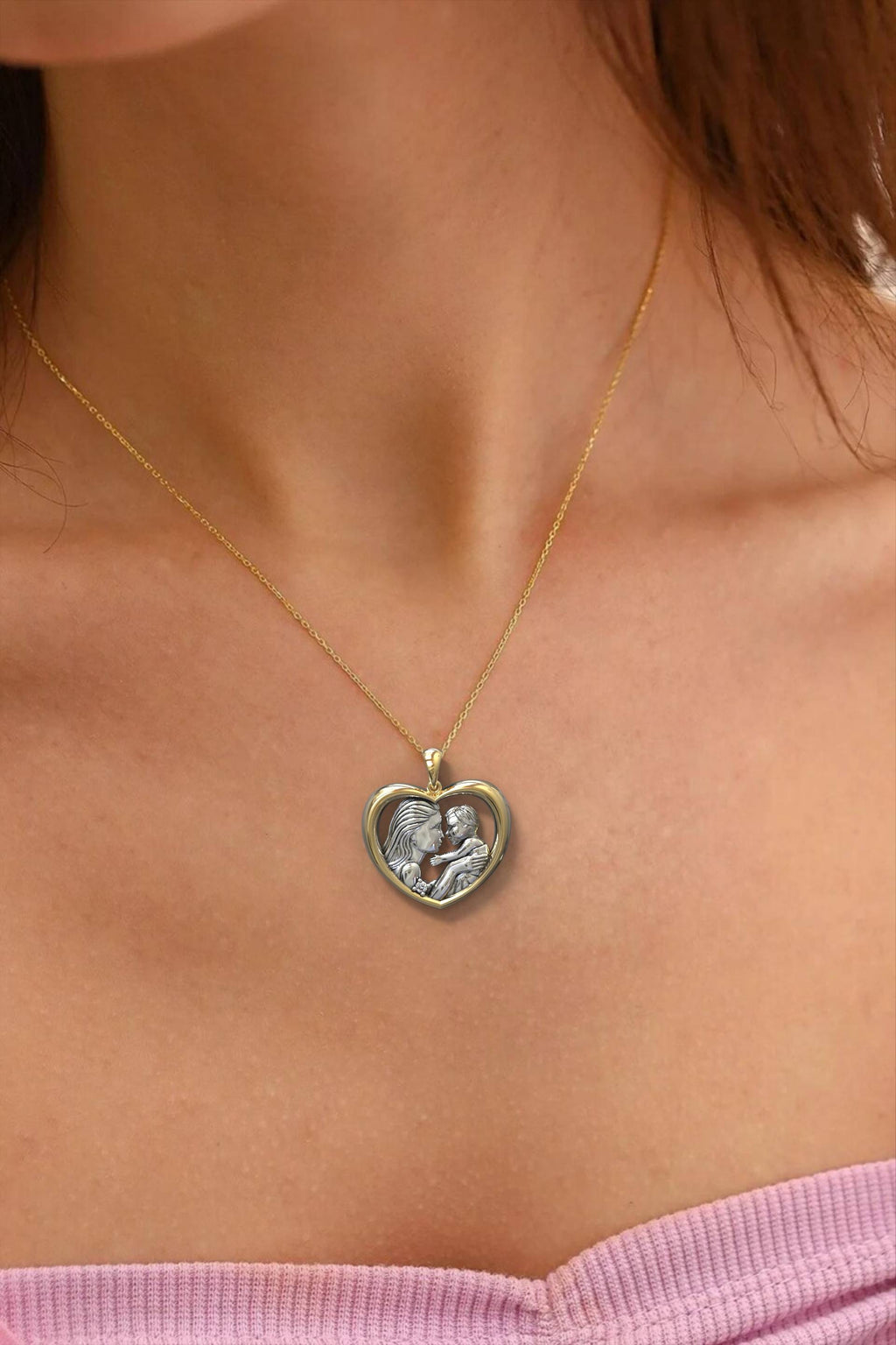 Eternal Heart Pendant Mom and Babe Necklace