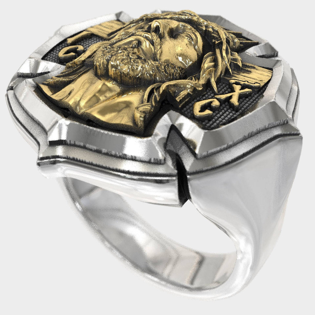 Divine Guardian Dad Gift Silver & Bronze Crucifix Ring