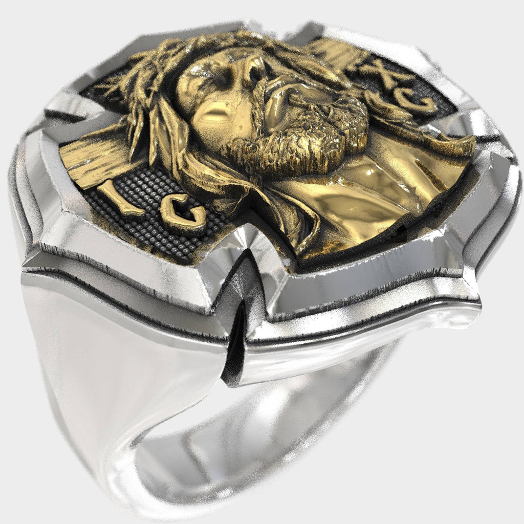 Divine Guardian Dad Gift Silver & Bronze Crucifix Ring