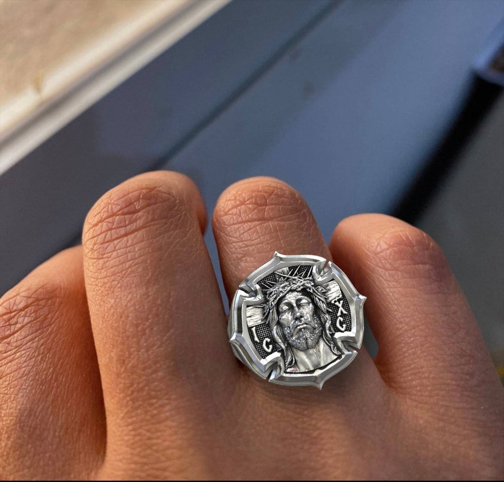 Dad Gift Sacred 925 Silver Jesus Christ Cross Ring