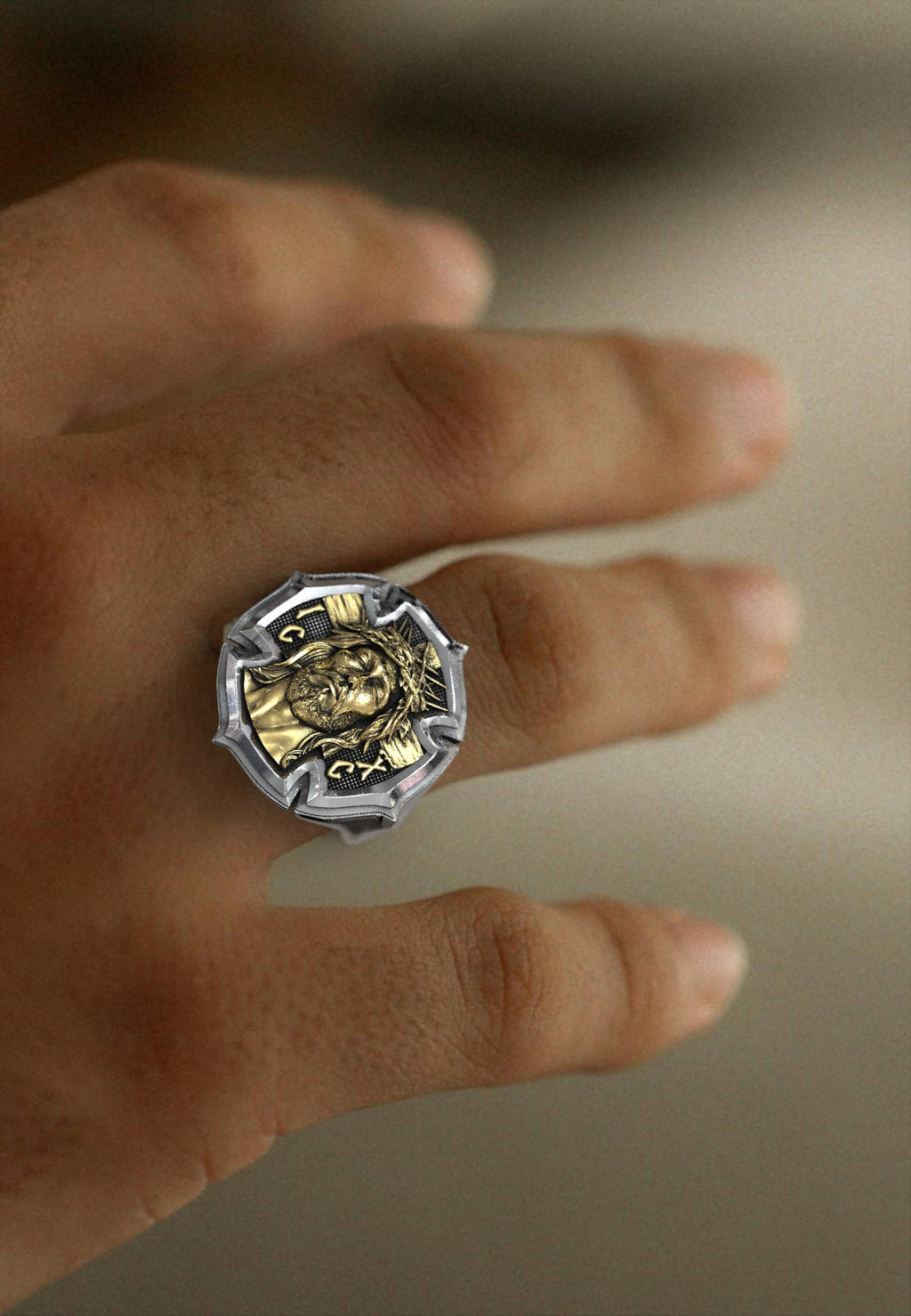 Divine Guardian Dad Gift Silver & Bronze Crucifix Ring