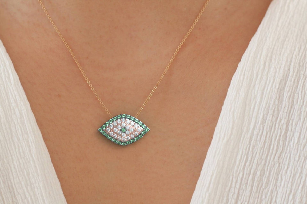 Dainty Feminine Greek Eye Necklace Pendant