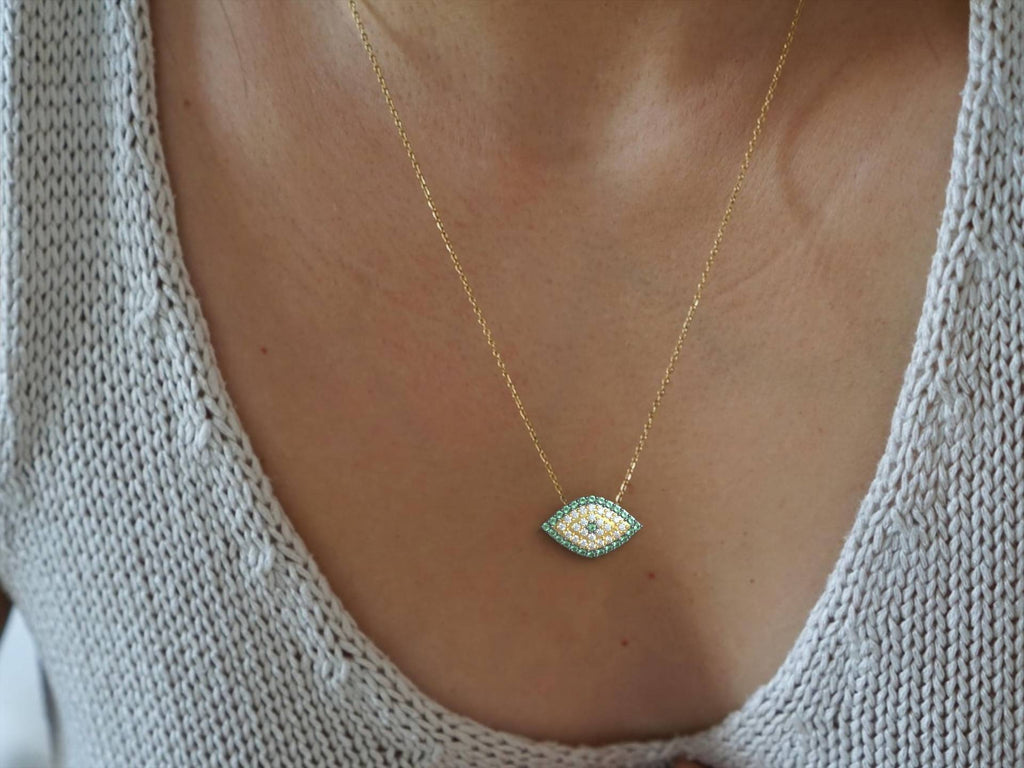 Dainty Feminine Greek Eye Necklace Pendant