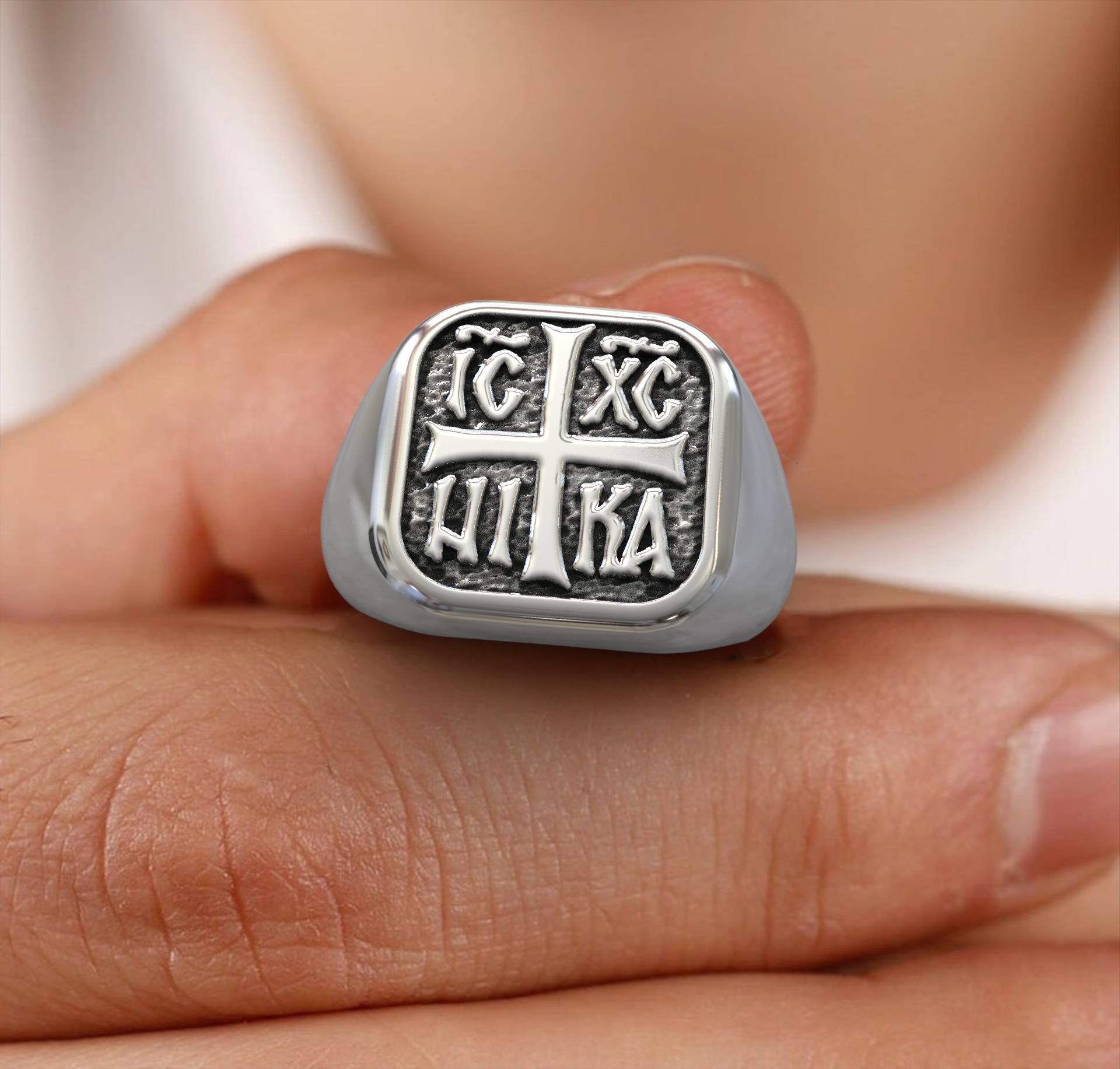 Christian Gift Ic Xc Nika Cross Signet Religious Ring
