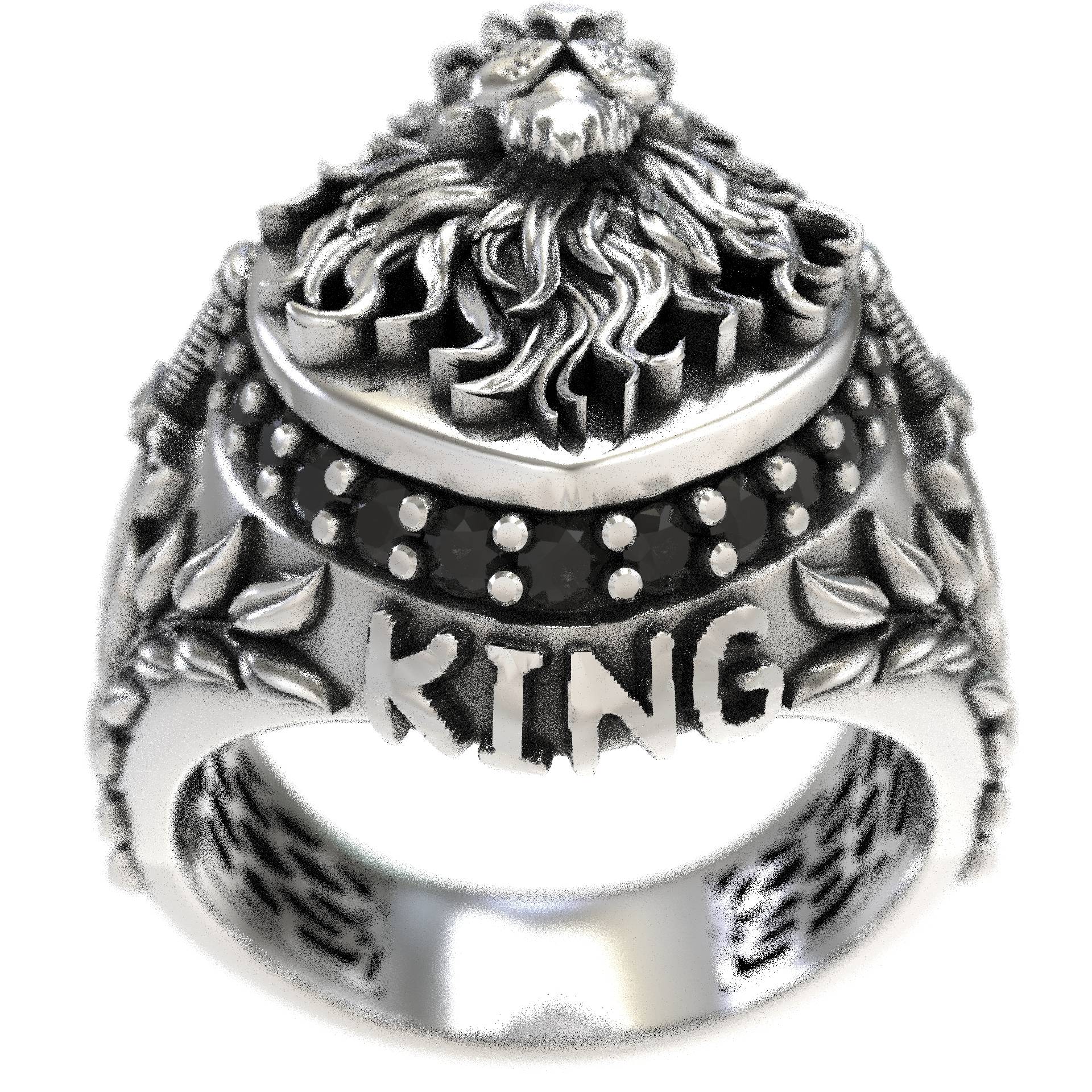 Majestic Mens Lion Ring with Swords & Black Diamonds