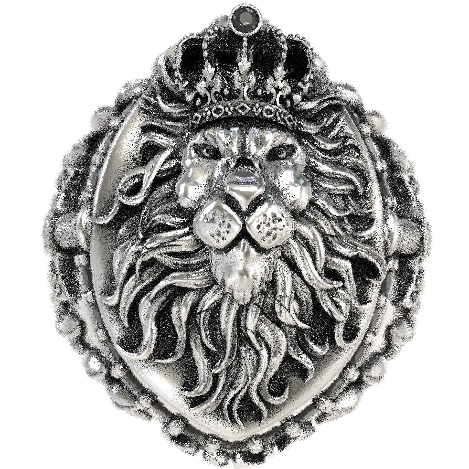 Majestic Mens Lion Ring with Swords & Black Diamonds