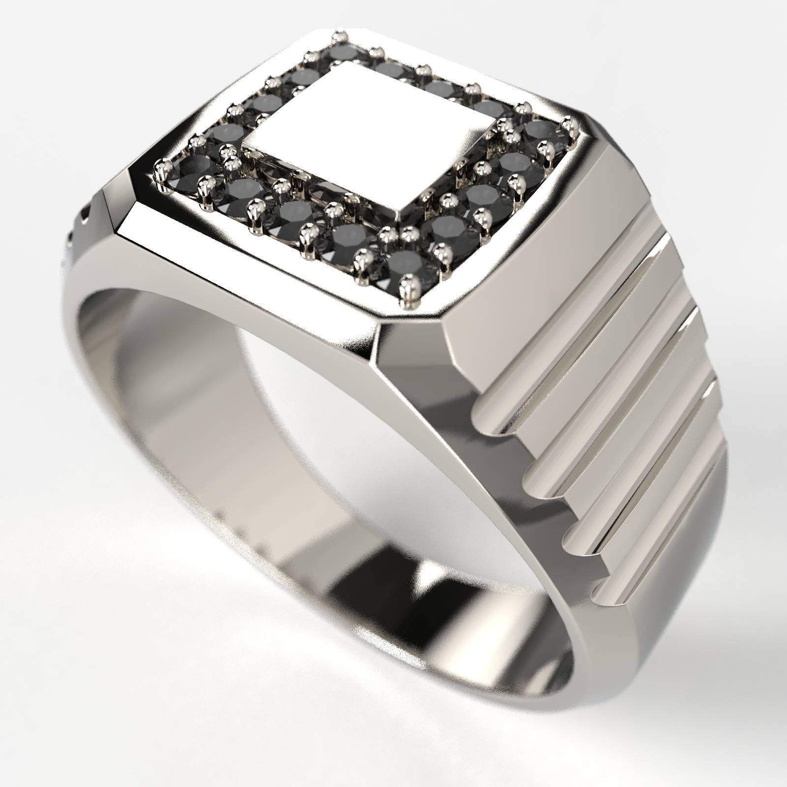 Men's Signet Square Black Diamond Executive Ring