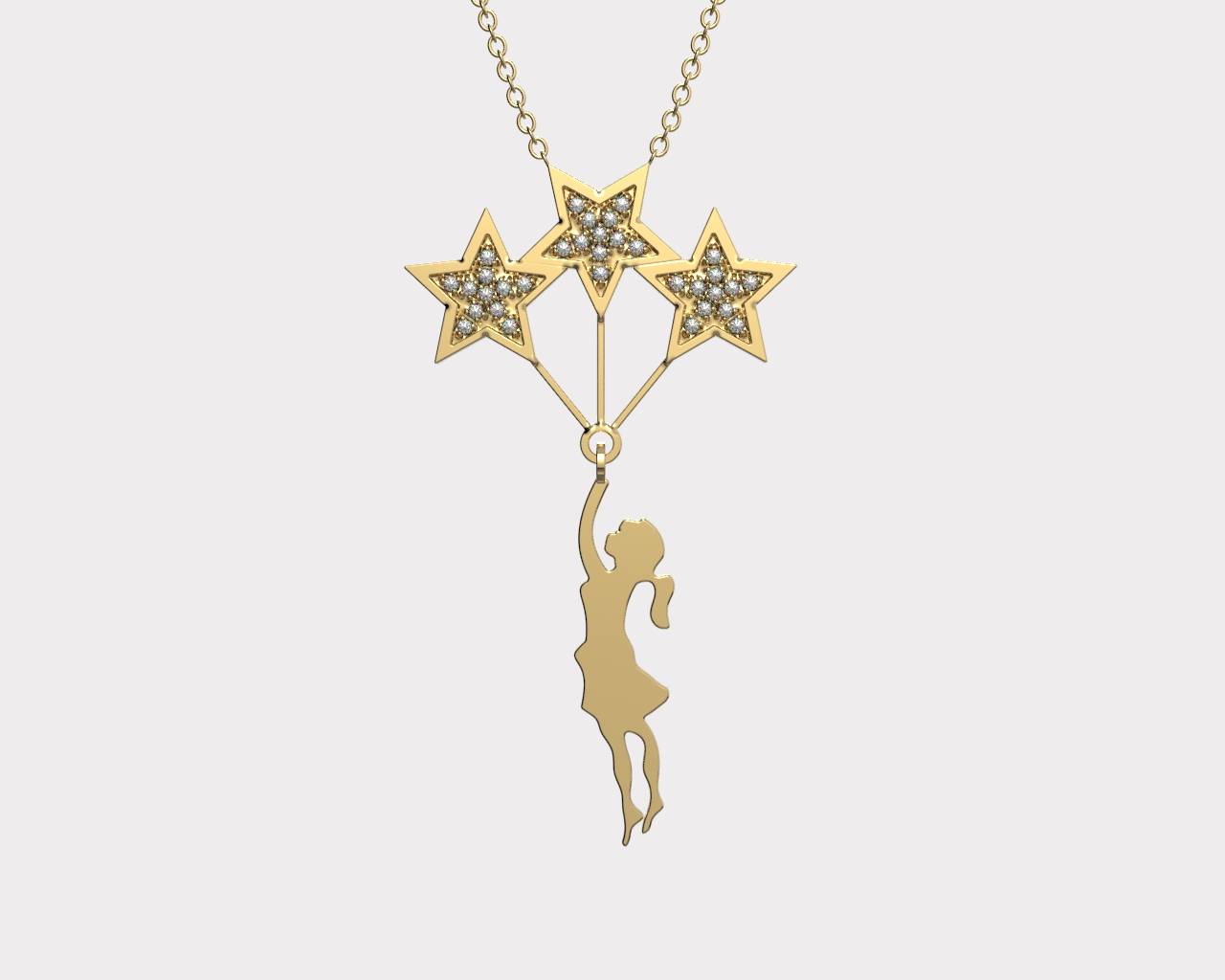 Little Girl Holding Stars  Necklace Pendant