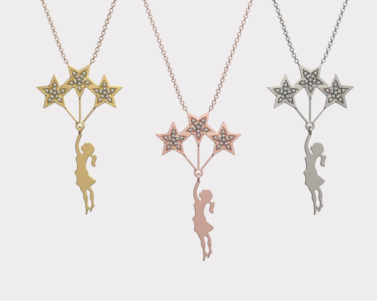 Little Girl Holding Stars  Necklace Pendant