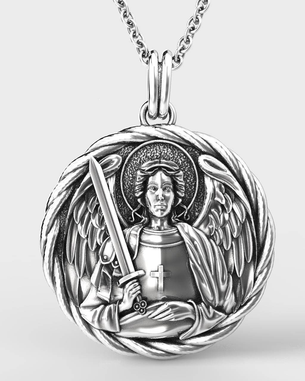 Elegant Silver  Archangel Michael Pendant
