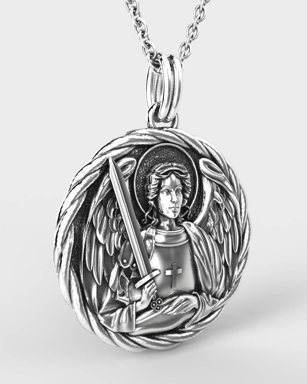 Elegant Silver  Archangel Michael Pendant