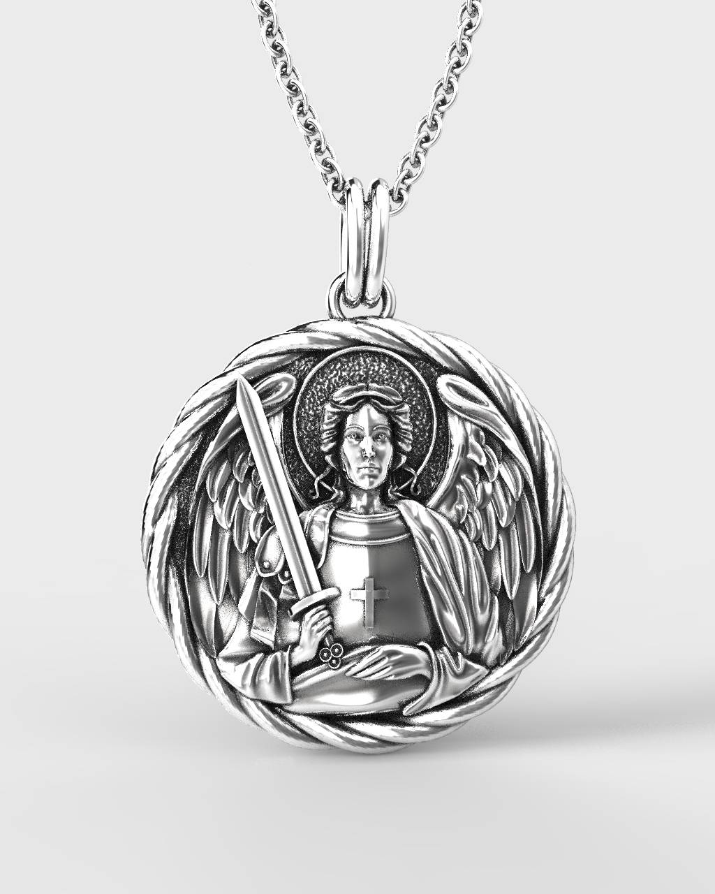 Elegant Silver  Archangel Michael Pendant