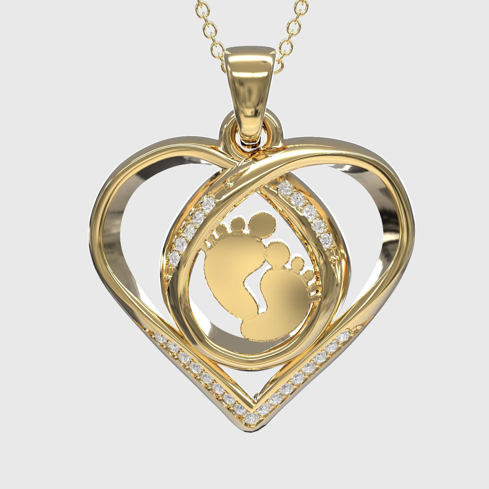 Heart And Baby Footprint Pendant With Zircons