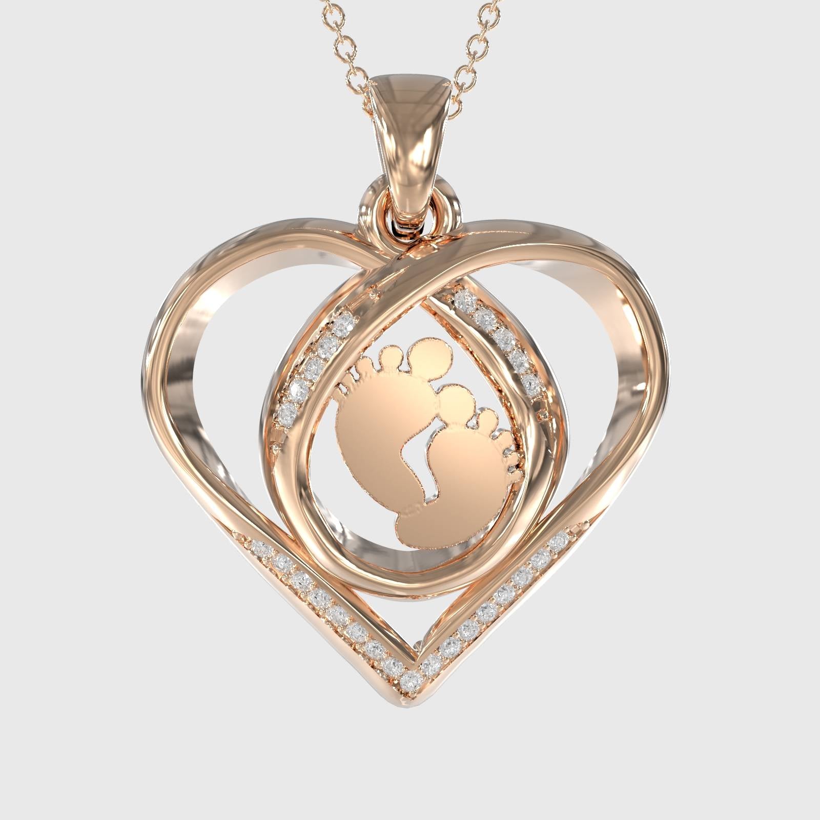 Heart And Baby Footprint Pendant With Zircons