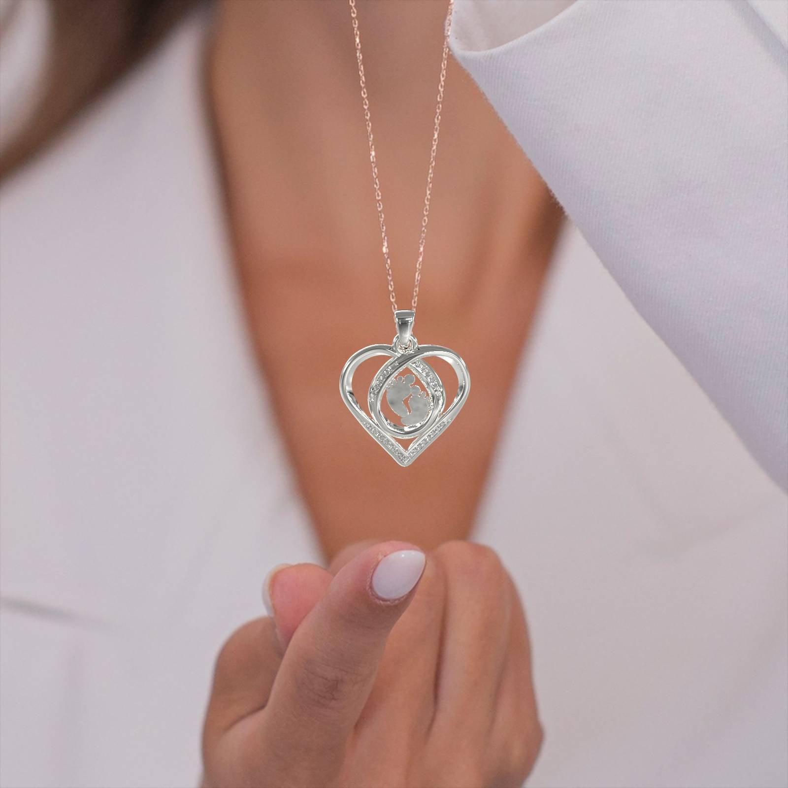 Heart And Baby Footprint Pendant With Zircons
