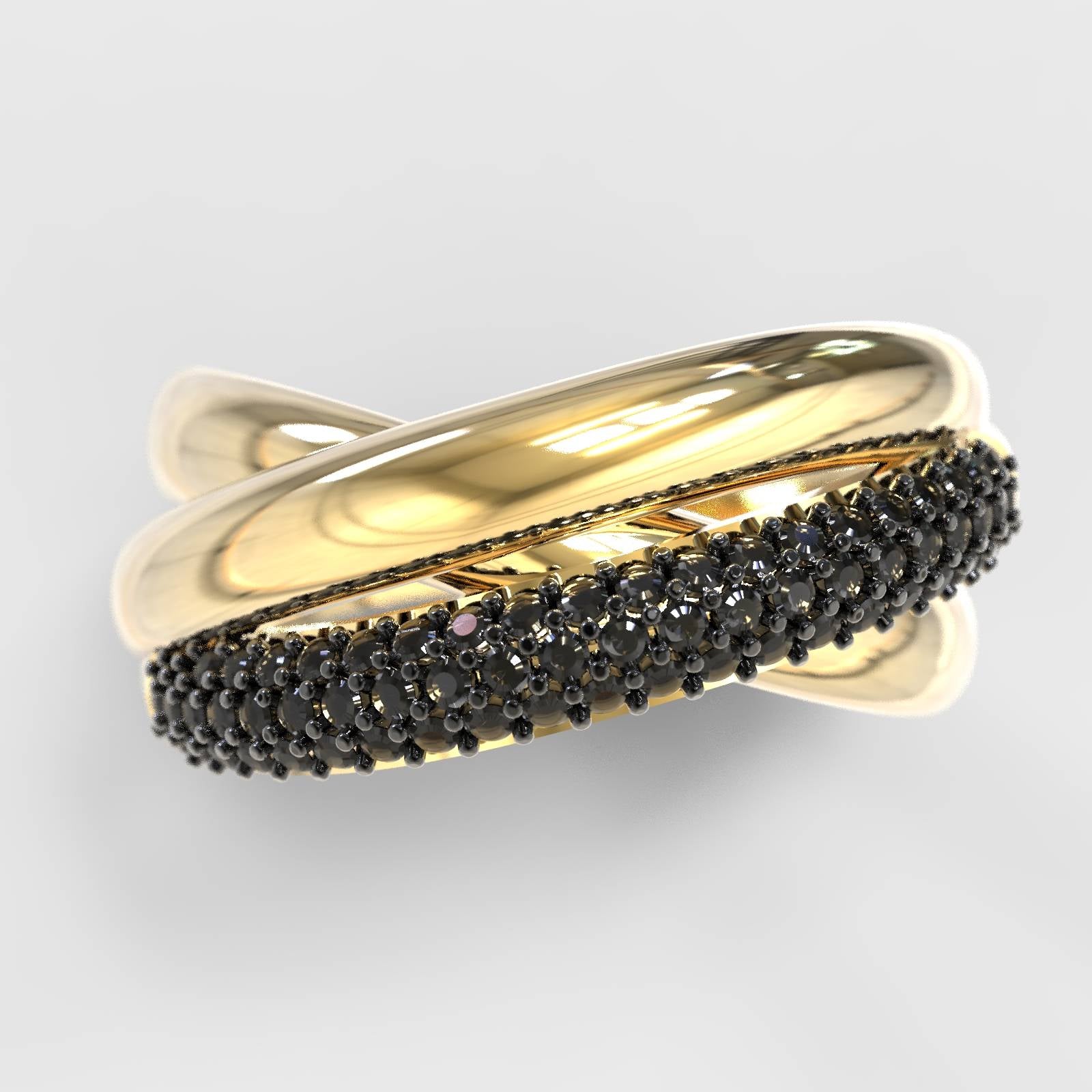 Elegant Triple Row Black Zircon Gold Ring