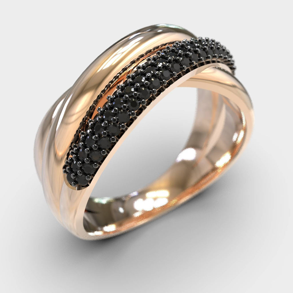 Elegant Triple Row Black Zircon Gold Ring